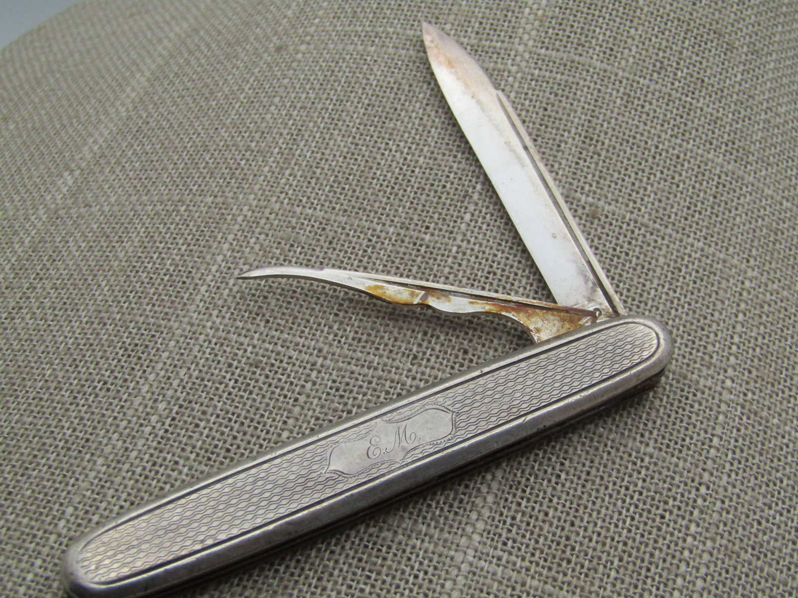 Victorian Sterling & Coin Silver Pocket Knife & Pick, Monogrammed, 1800's - 2