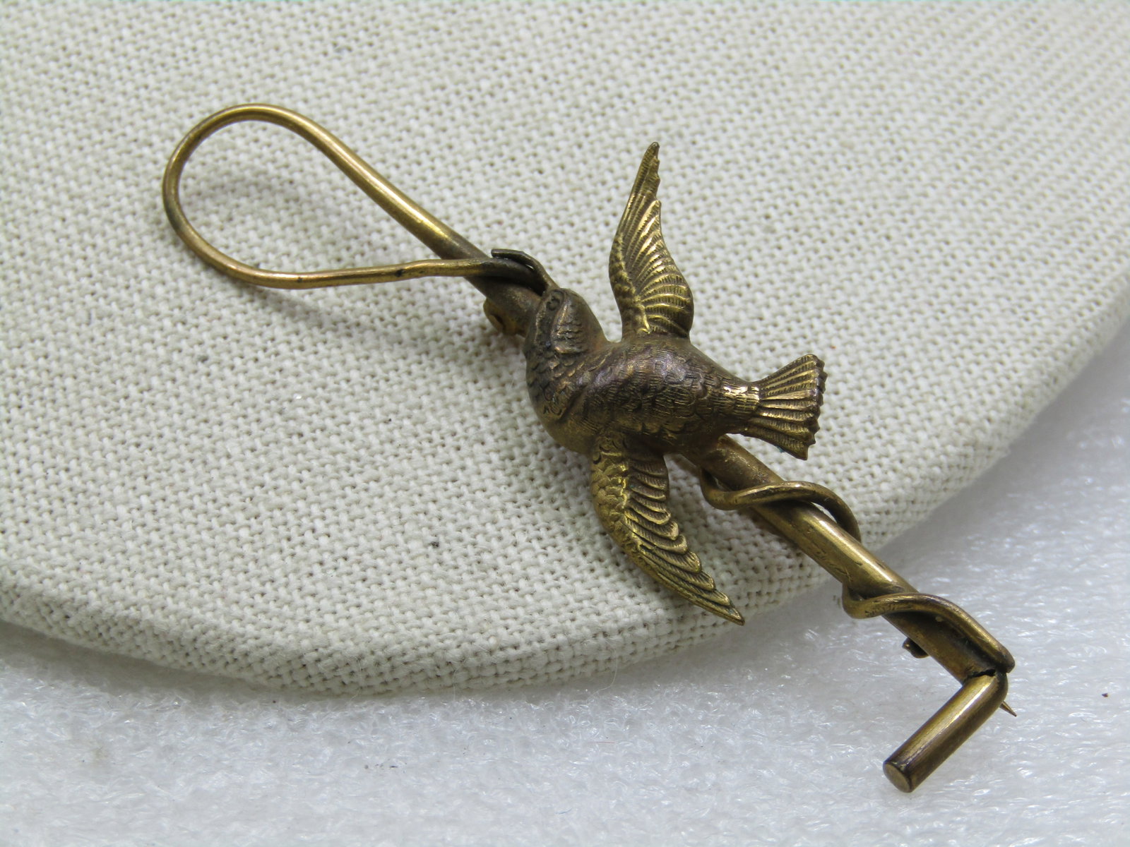 Vintage Riding Crop & Duck Brooch, C-Clasp, Victorian, 3" - 3