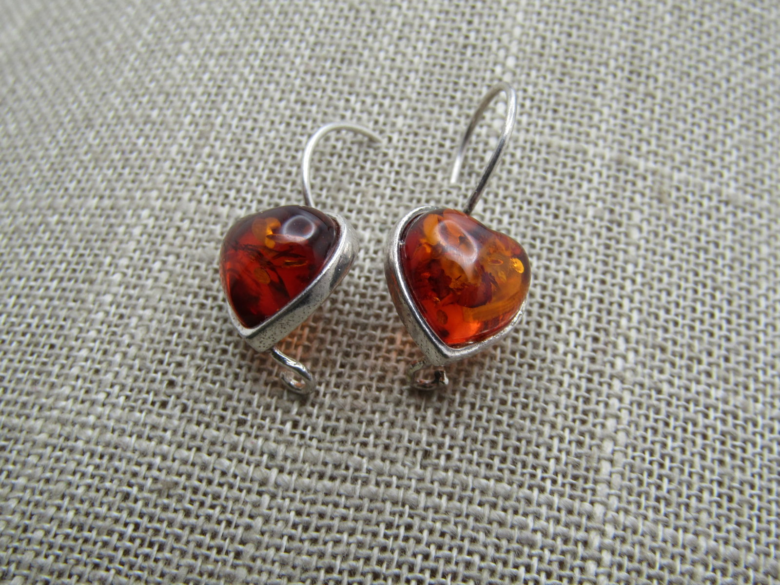 Vintage Sterling Baltic Amber Heart Earrings, Pierced, 1980's-1990's - 3