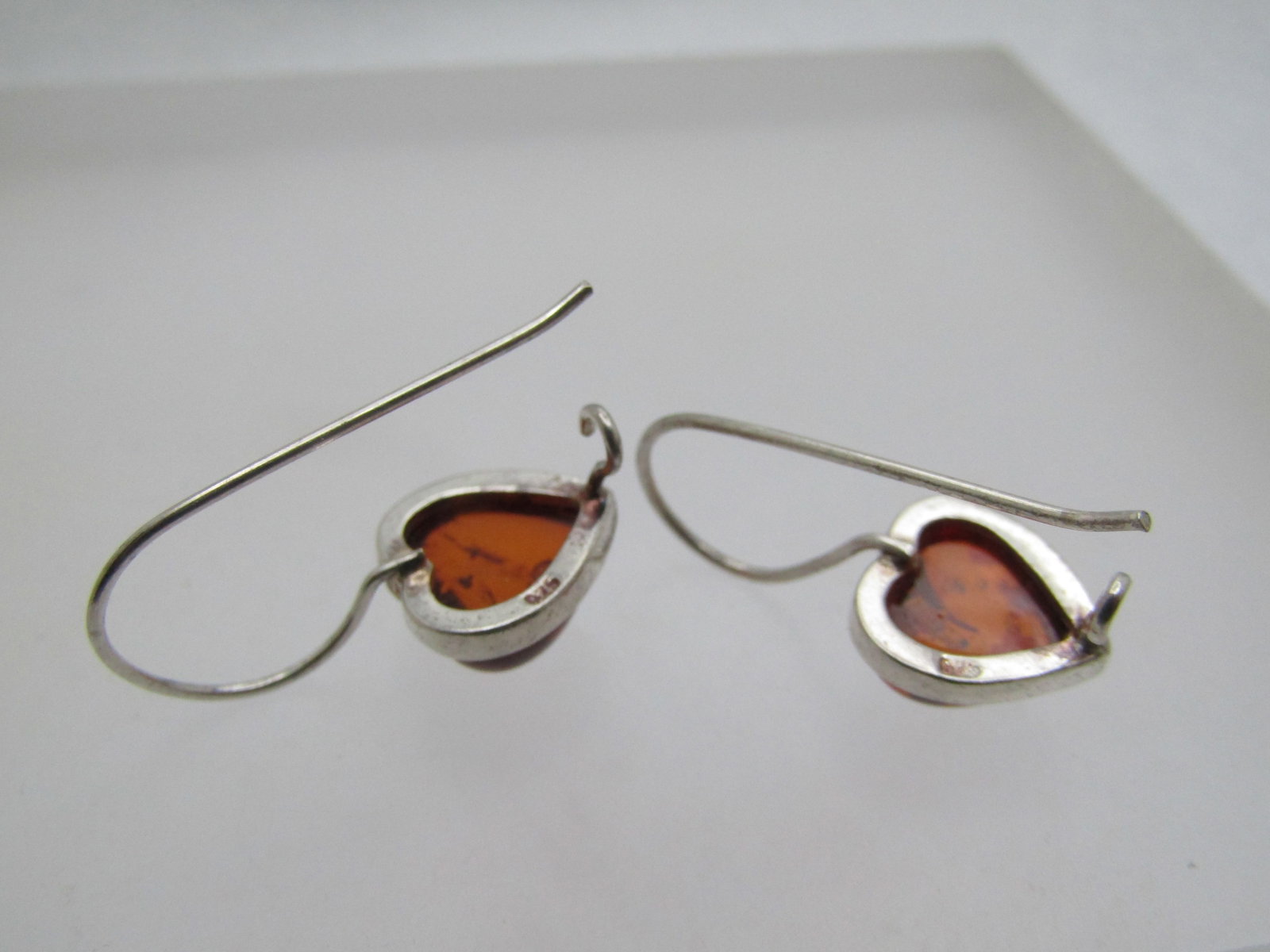 Vintage Sterling Baltic Amber Heart Earrings, Pierced, 1980's-1990's - 4