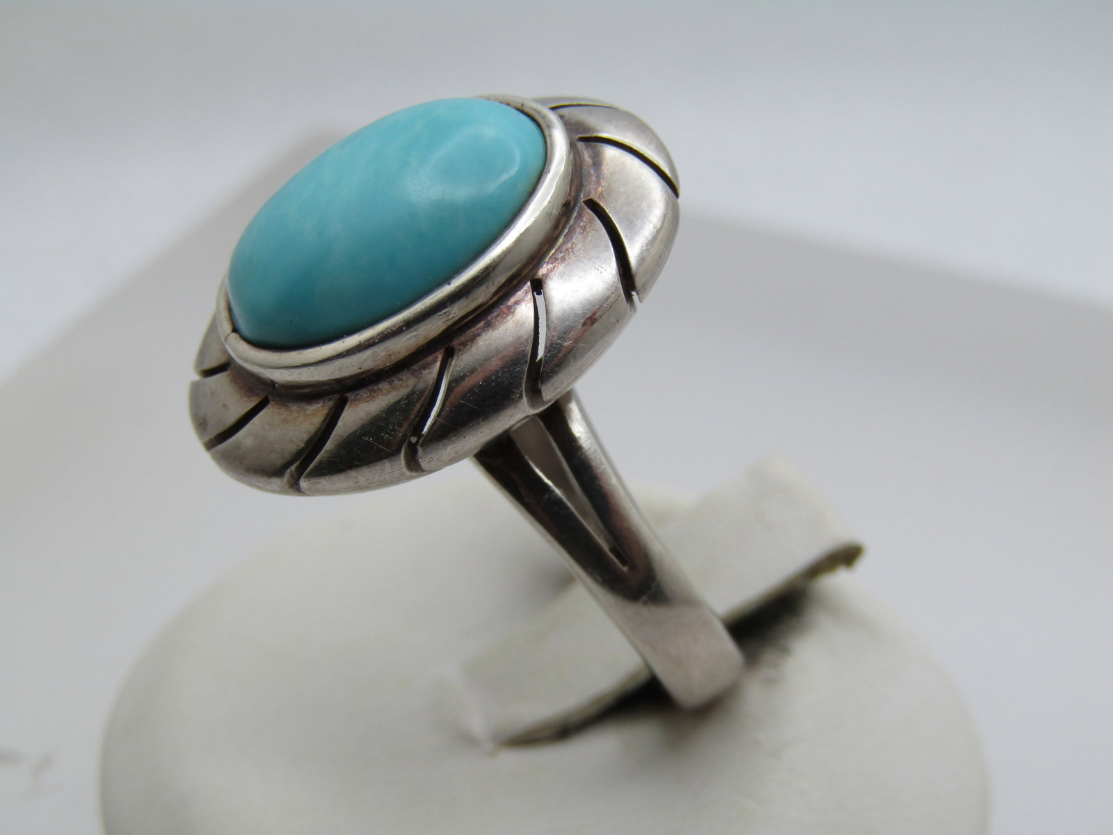 Sterling Mexican Turquoise Colored Ring, Sz. 8.5, Signed CII, Mexico, 1990's-2000's - 3