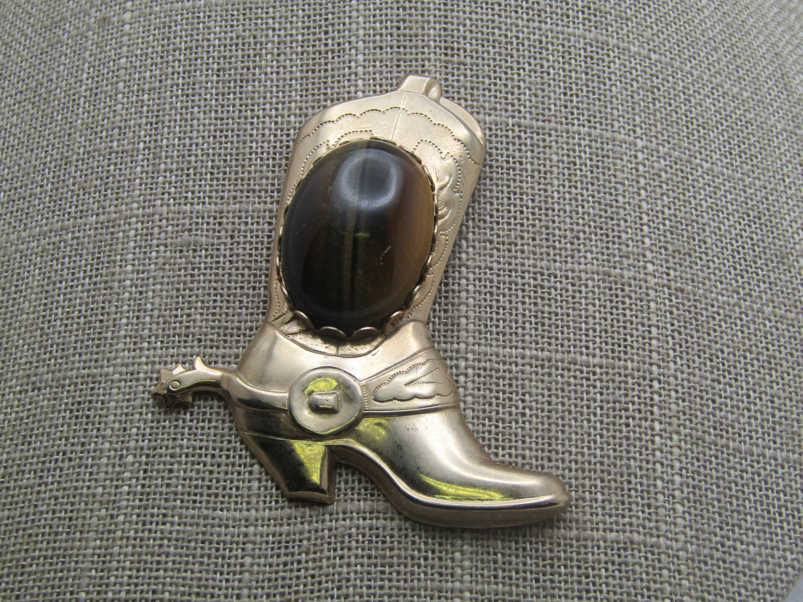 Vintage Cowboy Boot & Tiger'S Eye Brooch/Stick Pin, 1960's-1970's. - 2