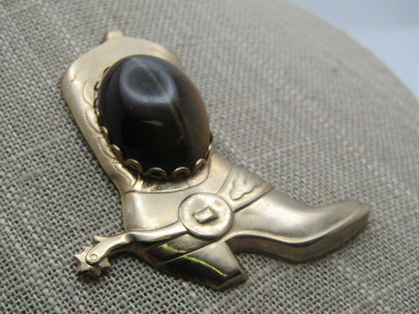 Vintage Cowboy Boot & Tiger'S Eye Brooch/Stick Pin, 1960's-1970's. - 3
