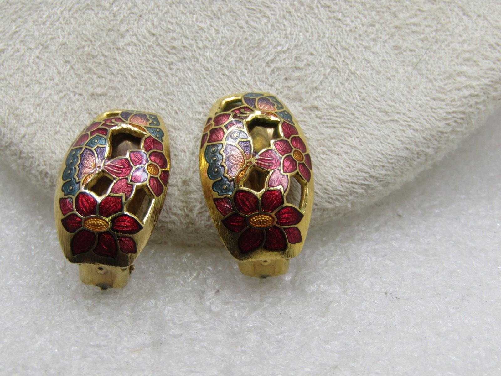 Vintage Cloisonne Floral Earrings, Clip, 1970's-1980's - 2