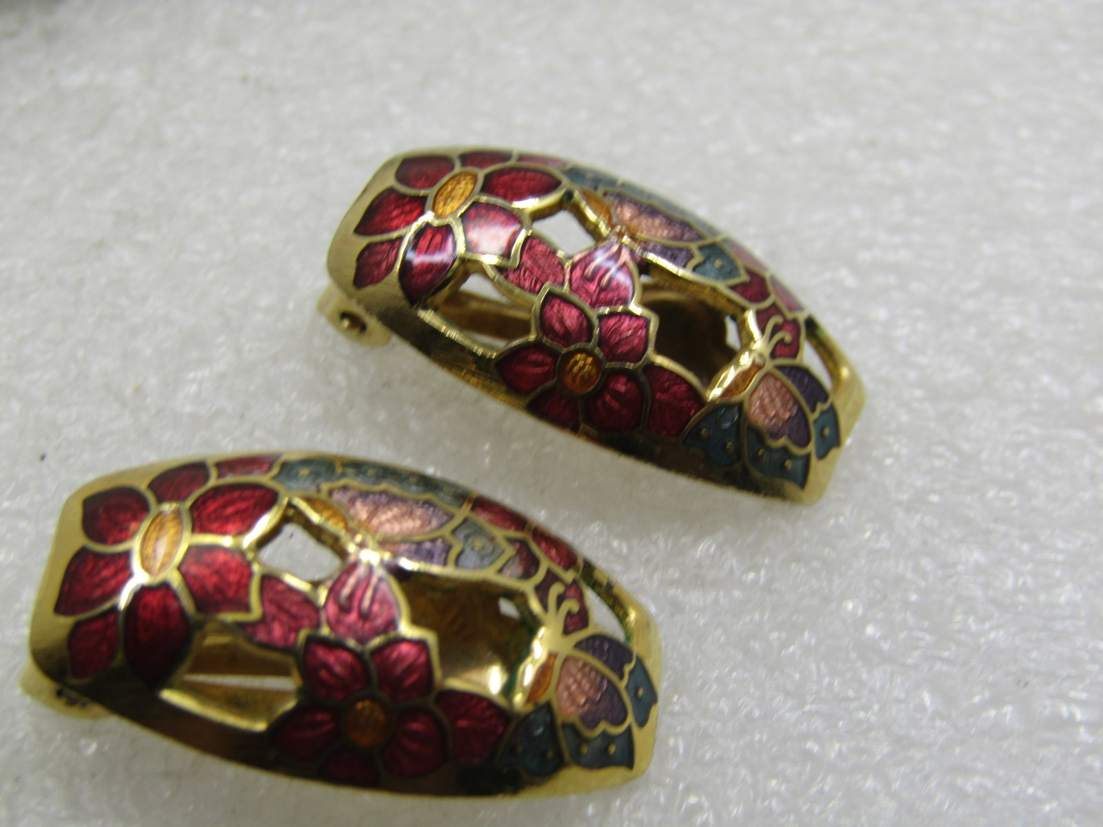 Vintage Cloisonne Floral Earrings, Clip, 1970's-1980's - 5