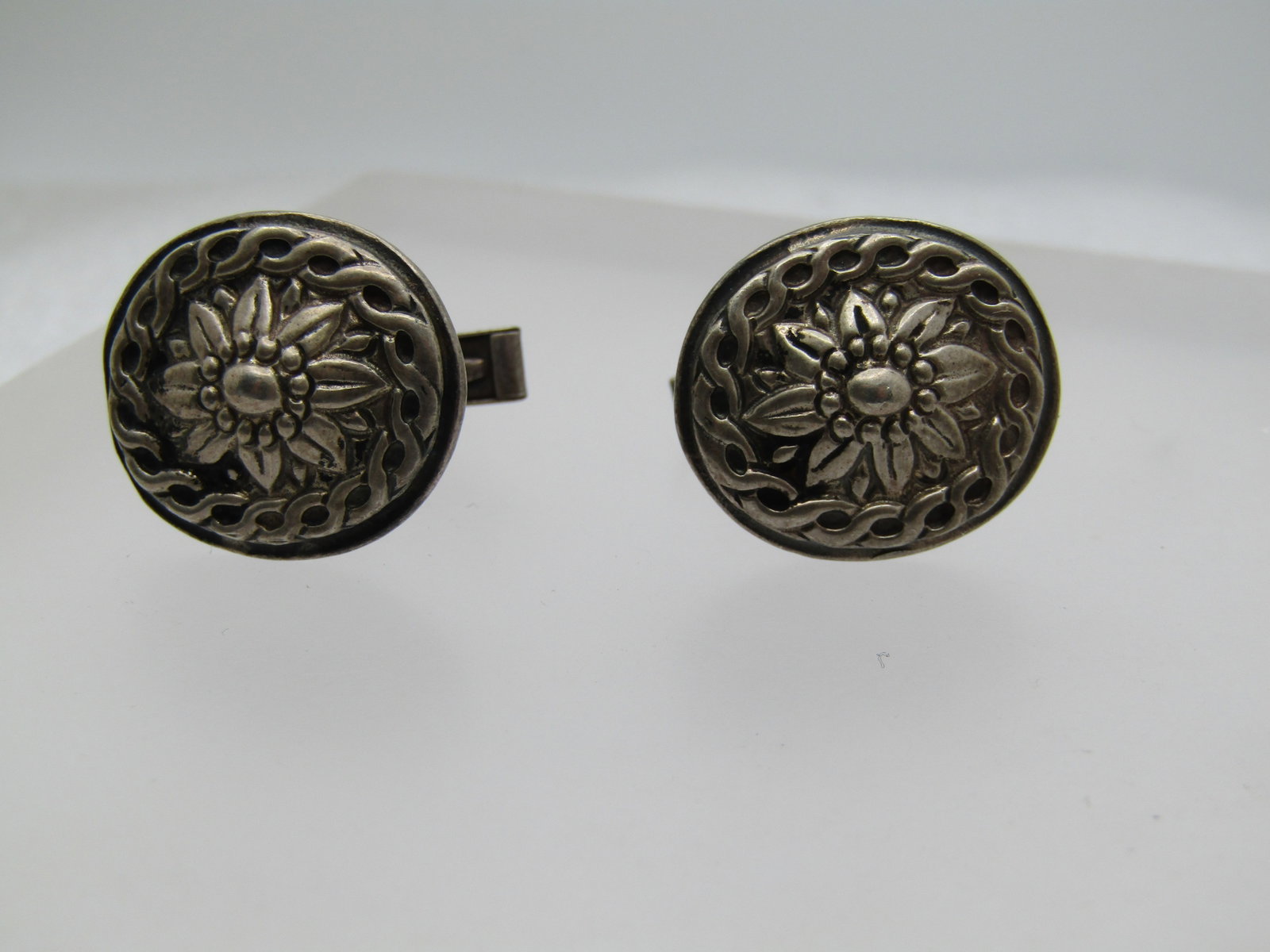 Vintage Sterling Floral Cufflinks, Signed IC, 1940's-1950's - 2