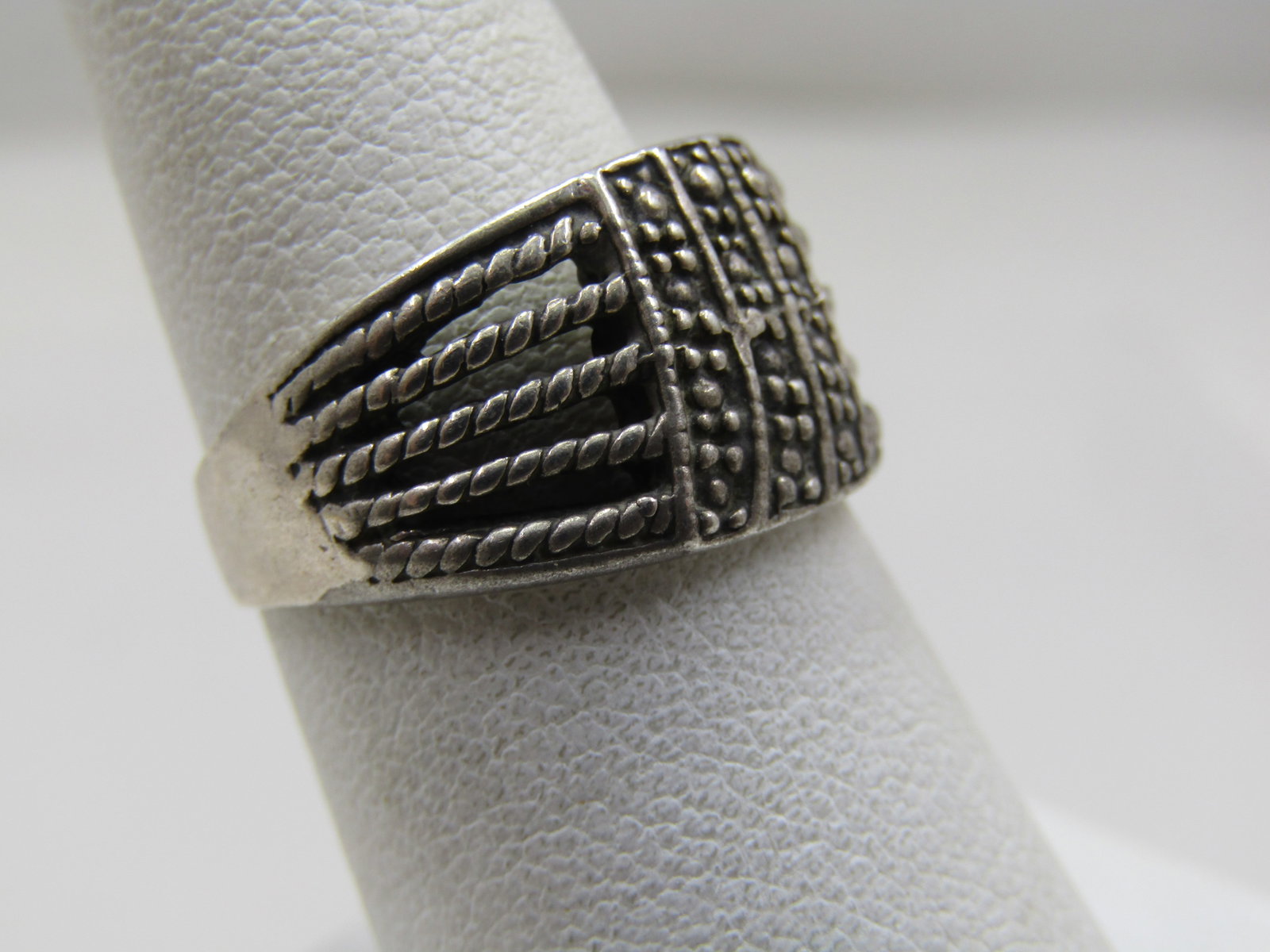 Vintage Sterling Wide Ring, Multi-Band Look, Sz, 7.5, 1970's - 2
