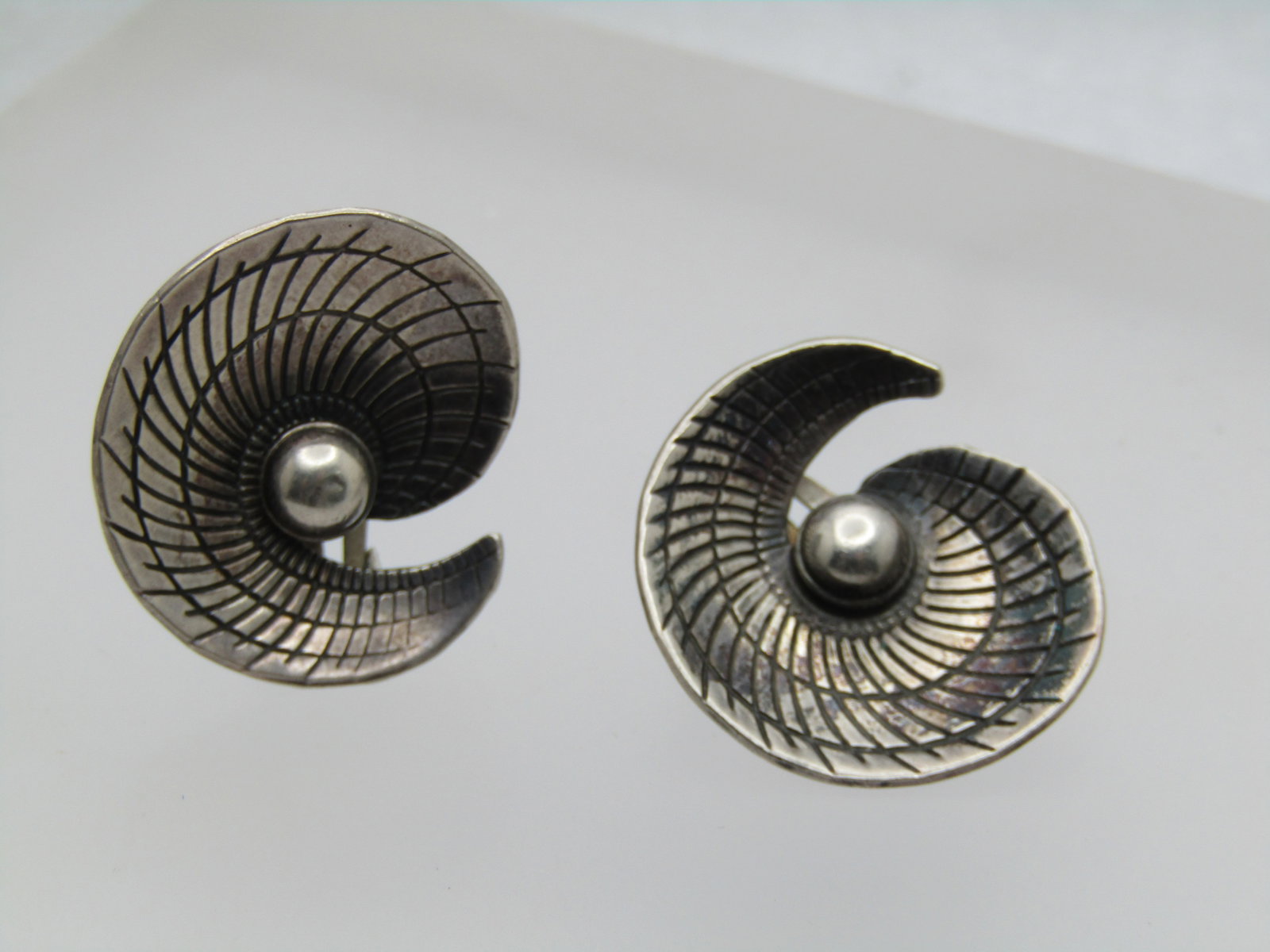 Sterling Spiral Modernist Clip Earrings, Signed A & K Denmark, AARRE & KROGH - 2
