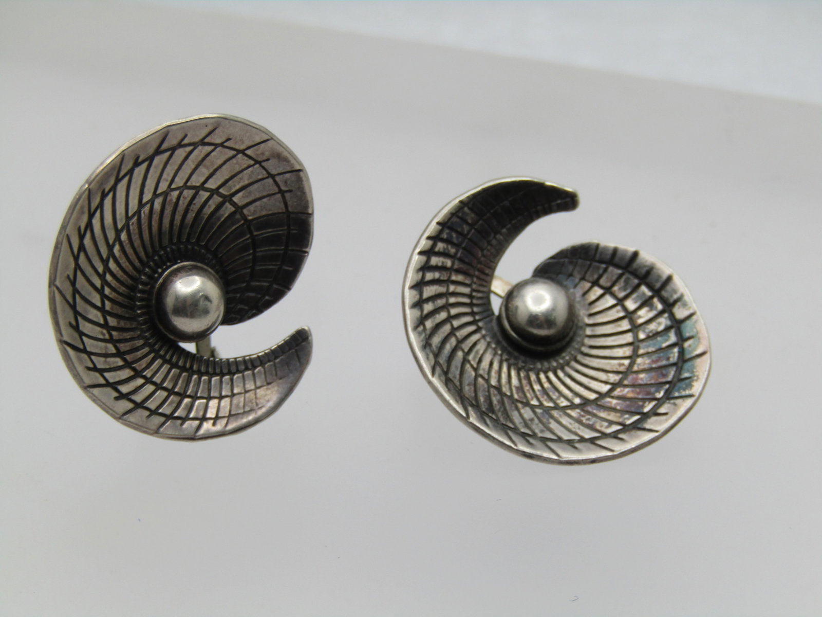 Sterling Spiral Modernist Clip Earrings, Signed A & K Denmark, AARRE & KROGH - 3