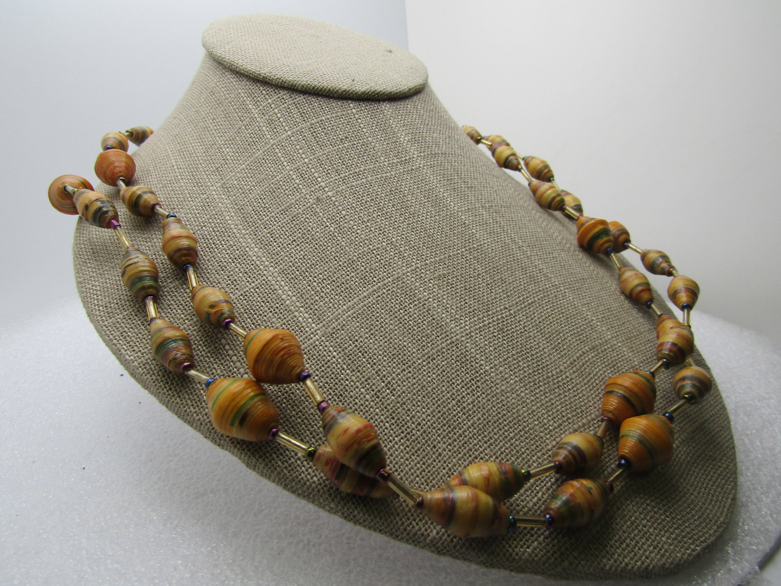Vintage Hand Made Conical Beaded Necklace, Double Strand. 22". - 3