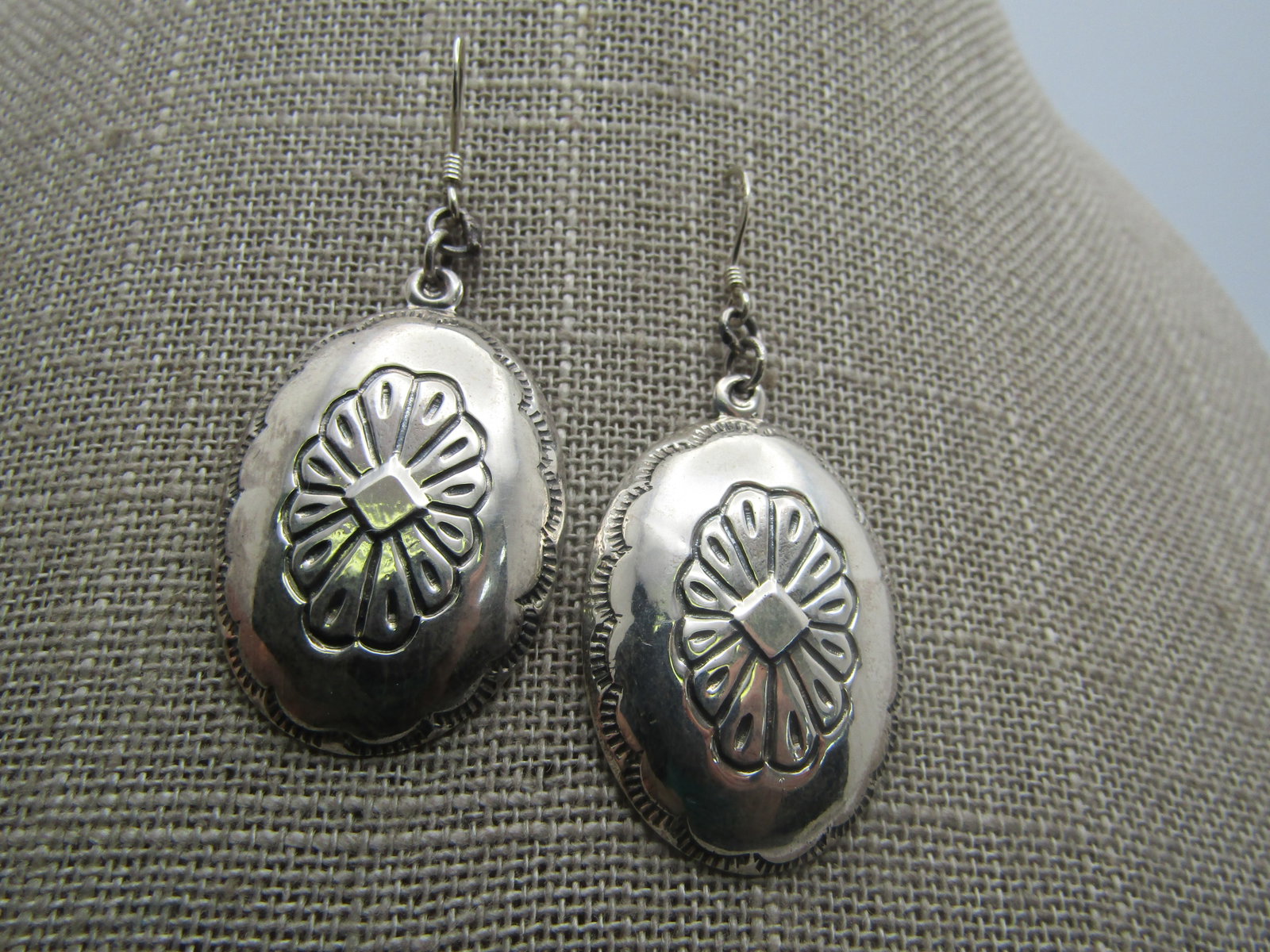 Vintage Sterling Concho Earrings, Pierced, 2", 1980's-1990's - 2