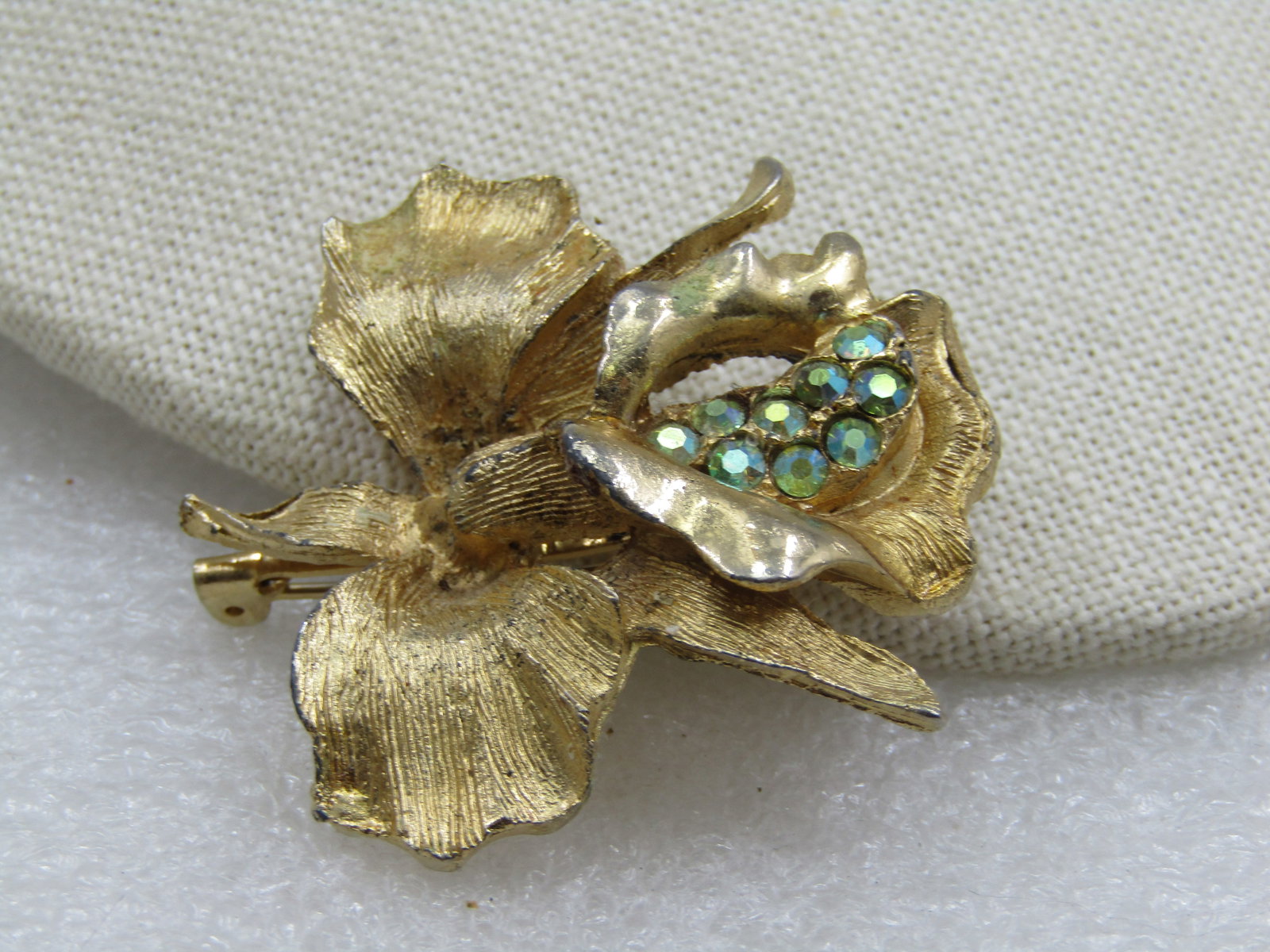 Vintage Green Aurora Borealis Orchid Brooch, 1960's - 2