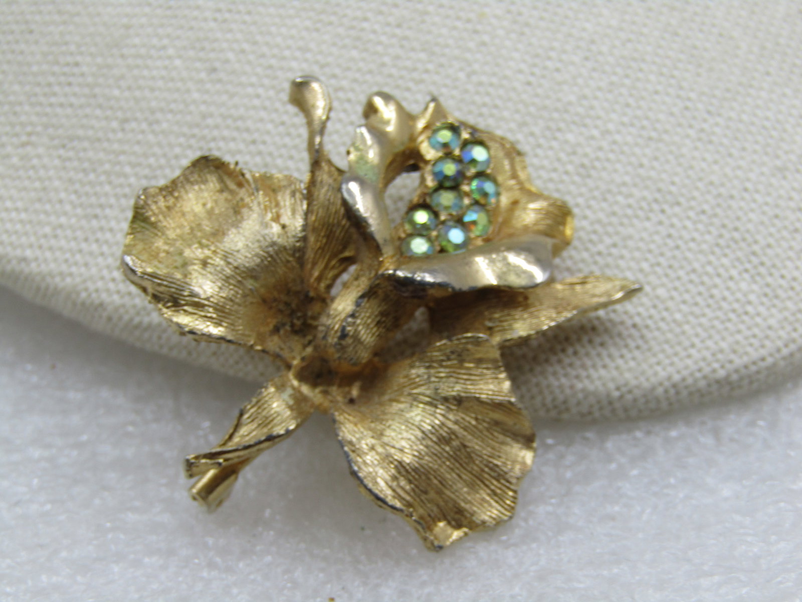 Vintage Green Aurora Borealis Orchid Brooch, 1960's - 3