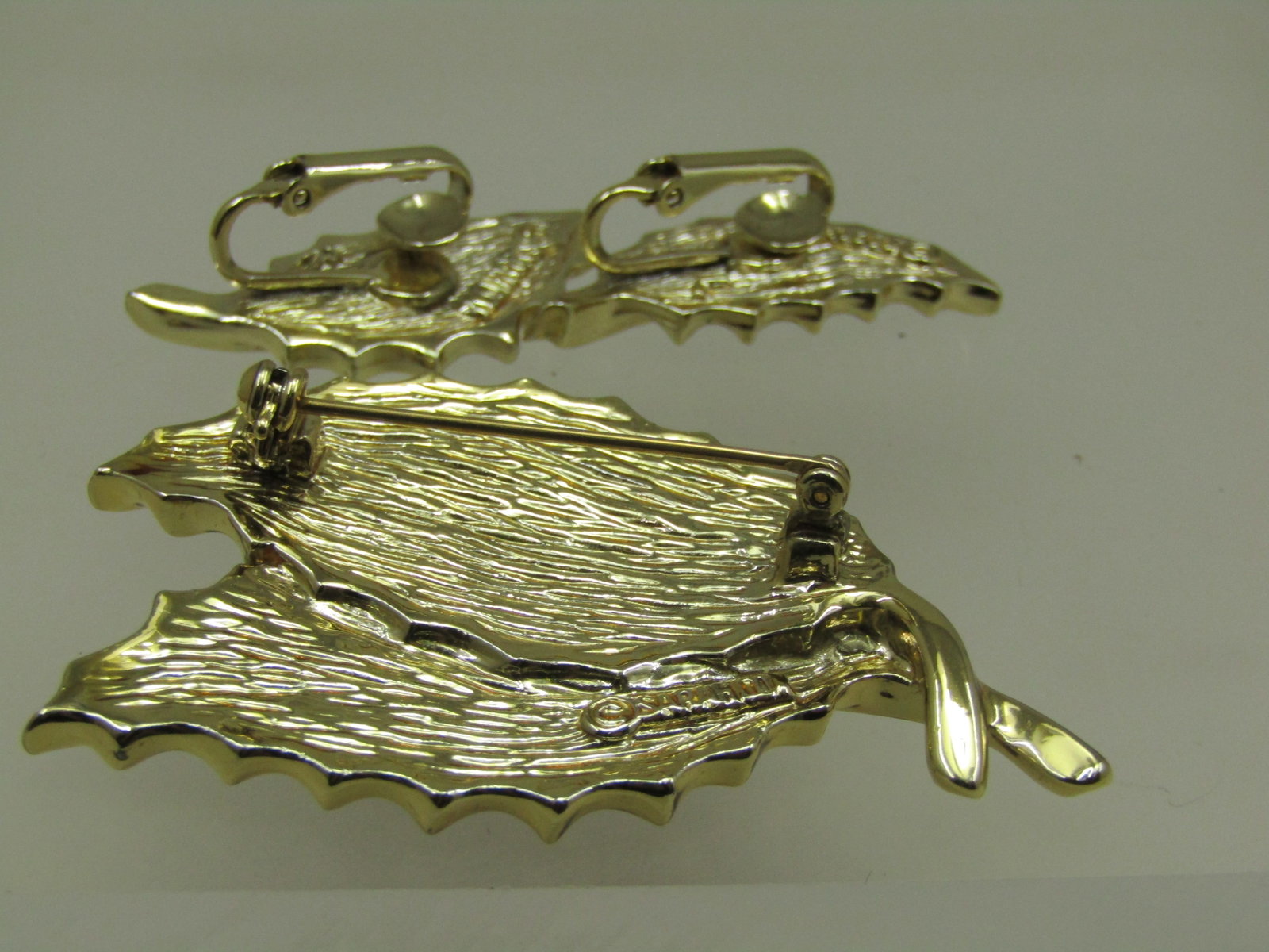 Vintage Woodgrain Double Leaf Brooch & Clip Earrings, 1960's, Sarah Coventry - 6