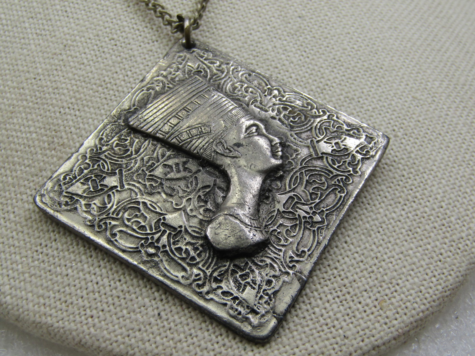 Vintage Egyptian Revival Necklace,, 25", Silver Tone, 1970's-1980's - 2