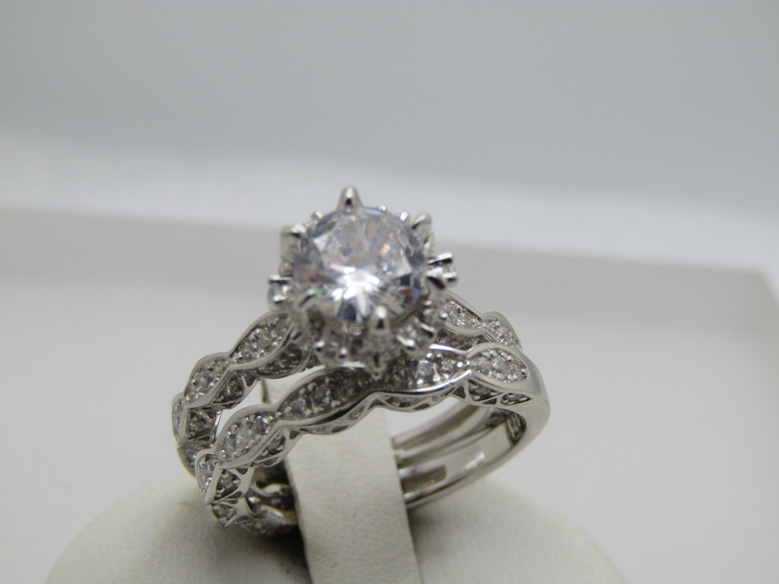 Sterling CZ Wedding Ring Set, Sz. 7, Palm Beach Jewelry, Original Box - 3