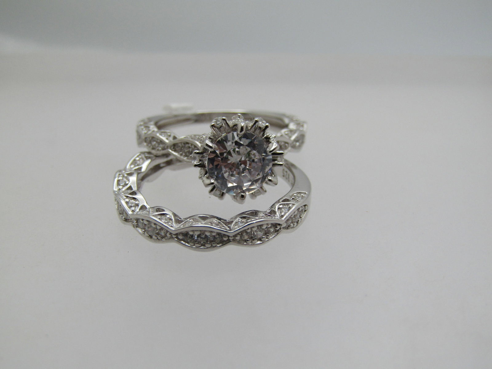 Sterling CZ Wedding Ring Set, Sz. 7, Palm Beach Jewelry, Original Box - 4