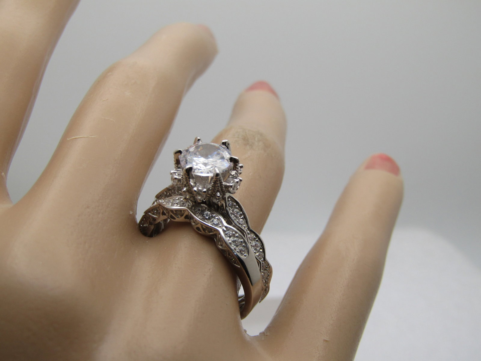 Sterling CZ Wedding Ring Set, Sz. 7, Palm Beach Jewelry, Original Box - 6