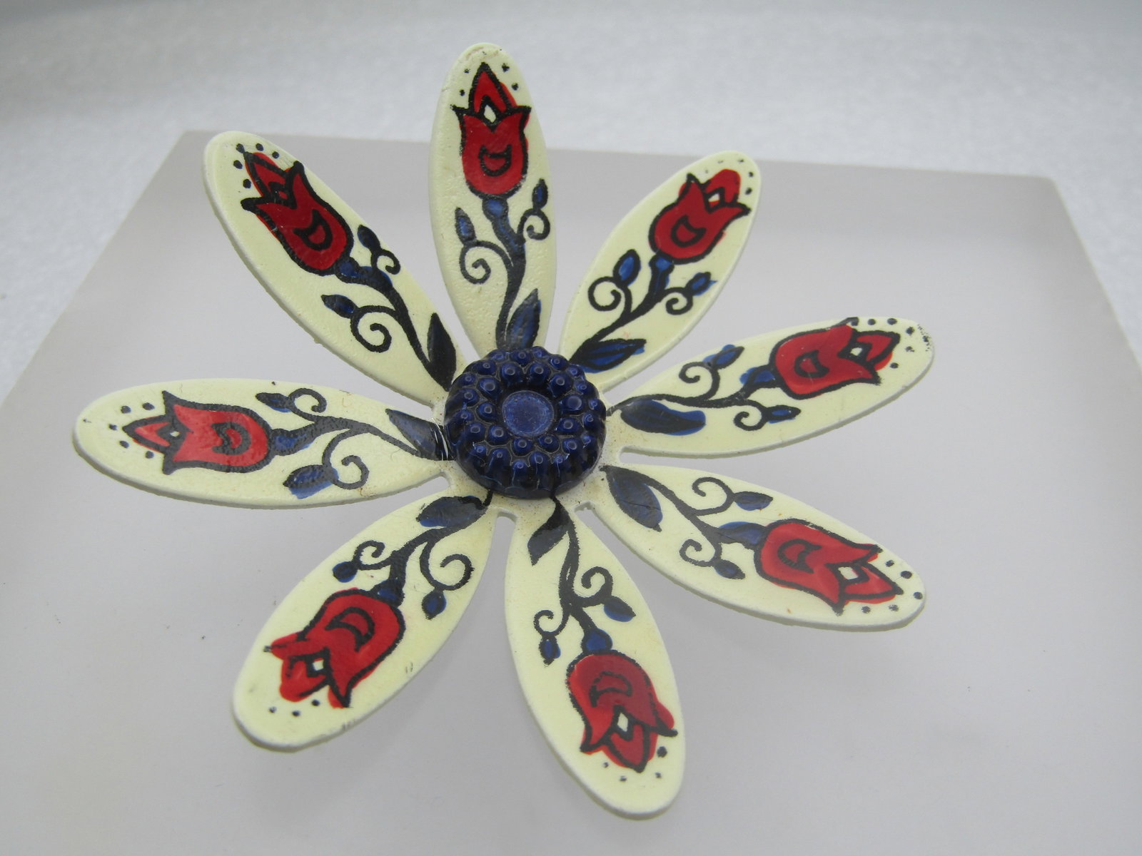 Vintage Painted Floral Brooch, Tulips, Made in Germany, Mid-Century, 2.5" - 2