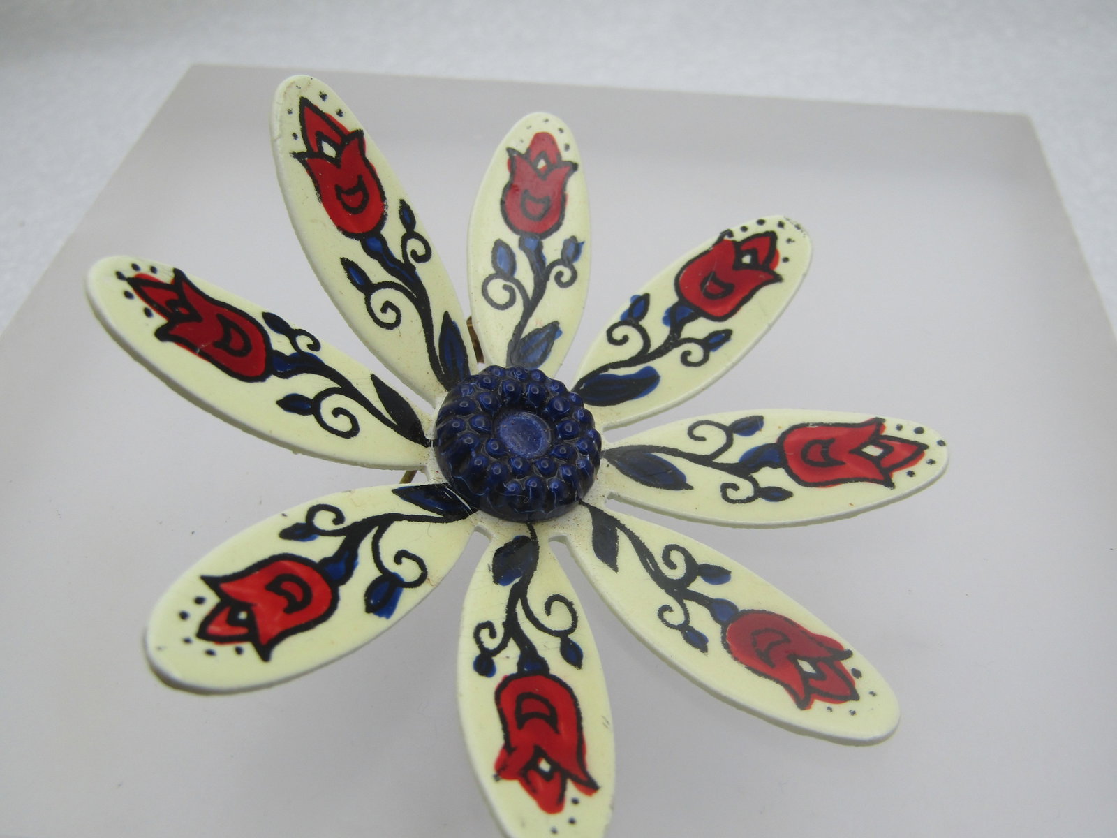 Vintage Painted Floral Brooch, Tulips, Made in Germany, Mid-Century, 2.5" - 3