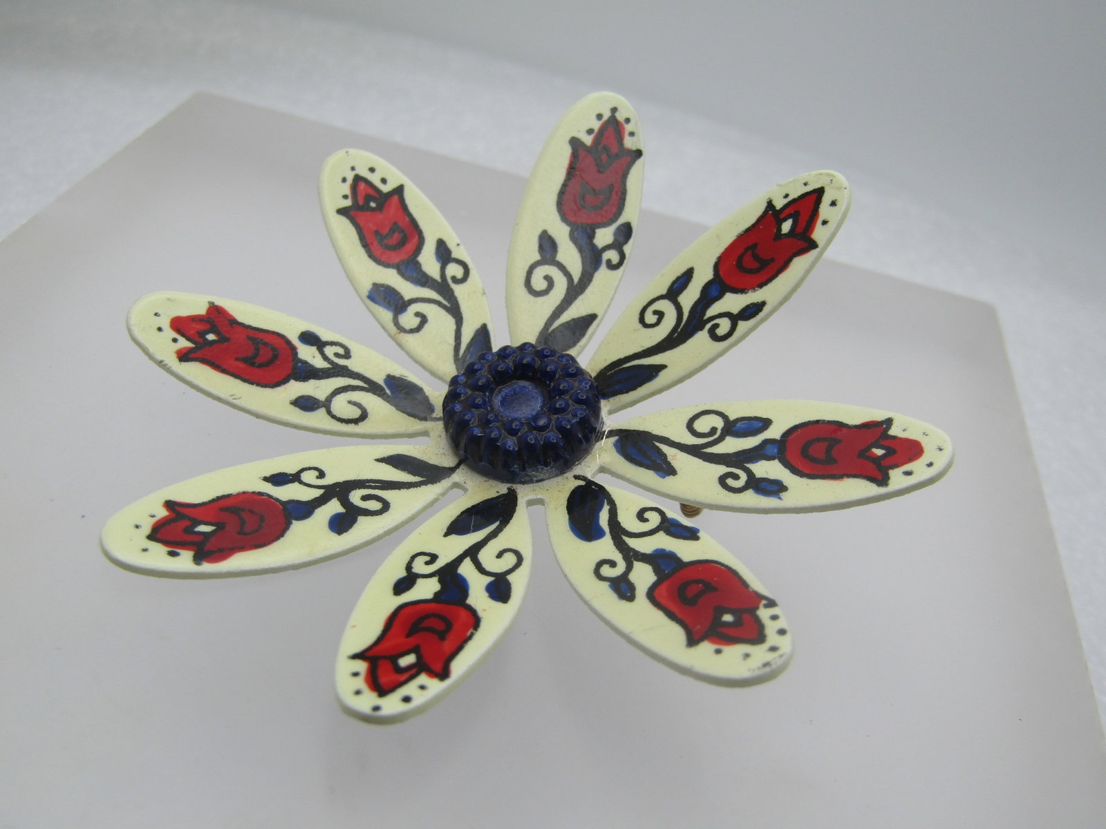 Vintage Painted Floral Brooch, Tulips, Made in Germany, Mid-Century, 2.5" - 4