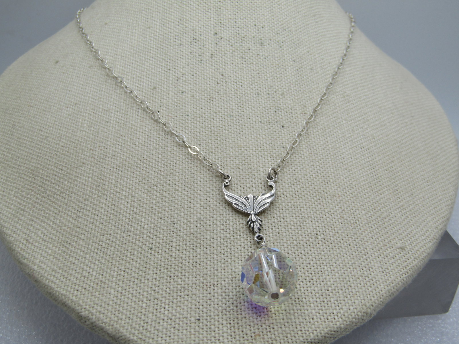 Vintage Sterling AB Crystal Lavalier Necklace, 18", 1990's - 2