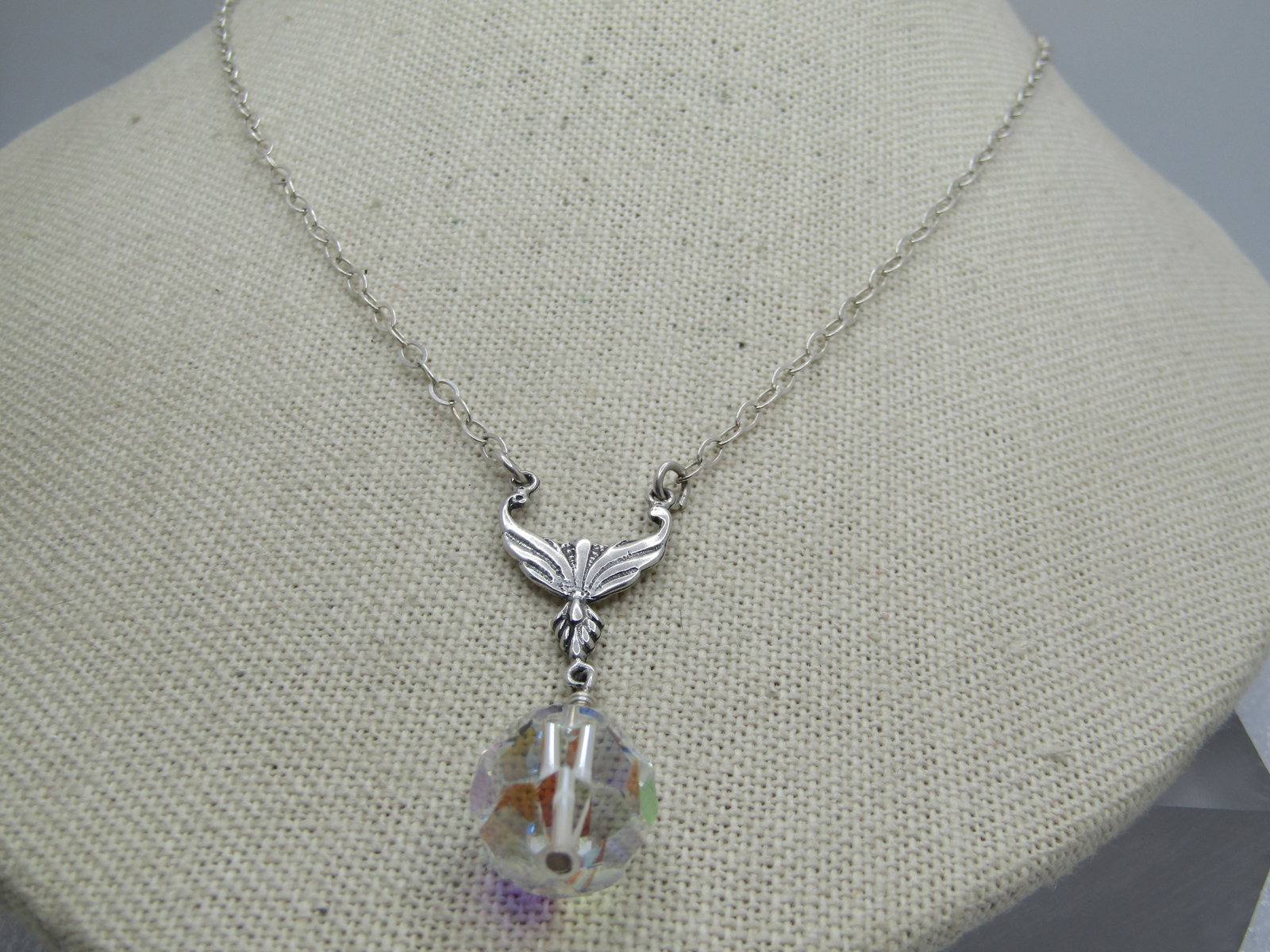 Vintage Sterling AB Crystal Lavalier Necklace, 18", 1990's - 3
