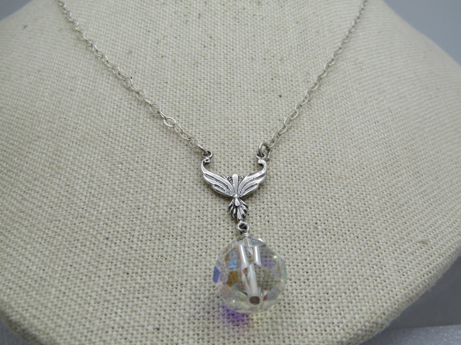 Vintage Sterling AB Crystal Lavalier Necklace, 18", 1990's - 4