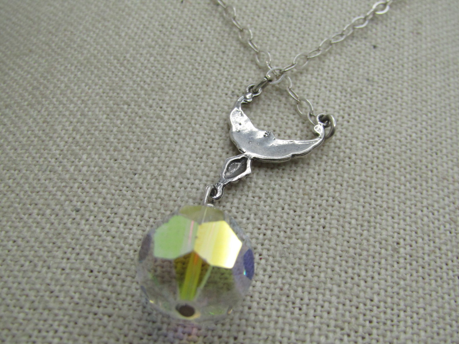 Vintage Sterling AB Crystal Lavalier Necklace, 18", 1990's - 5