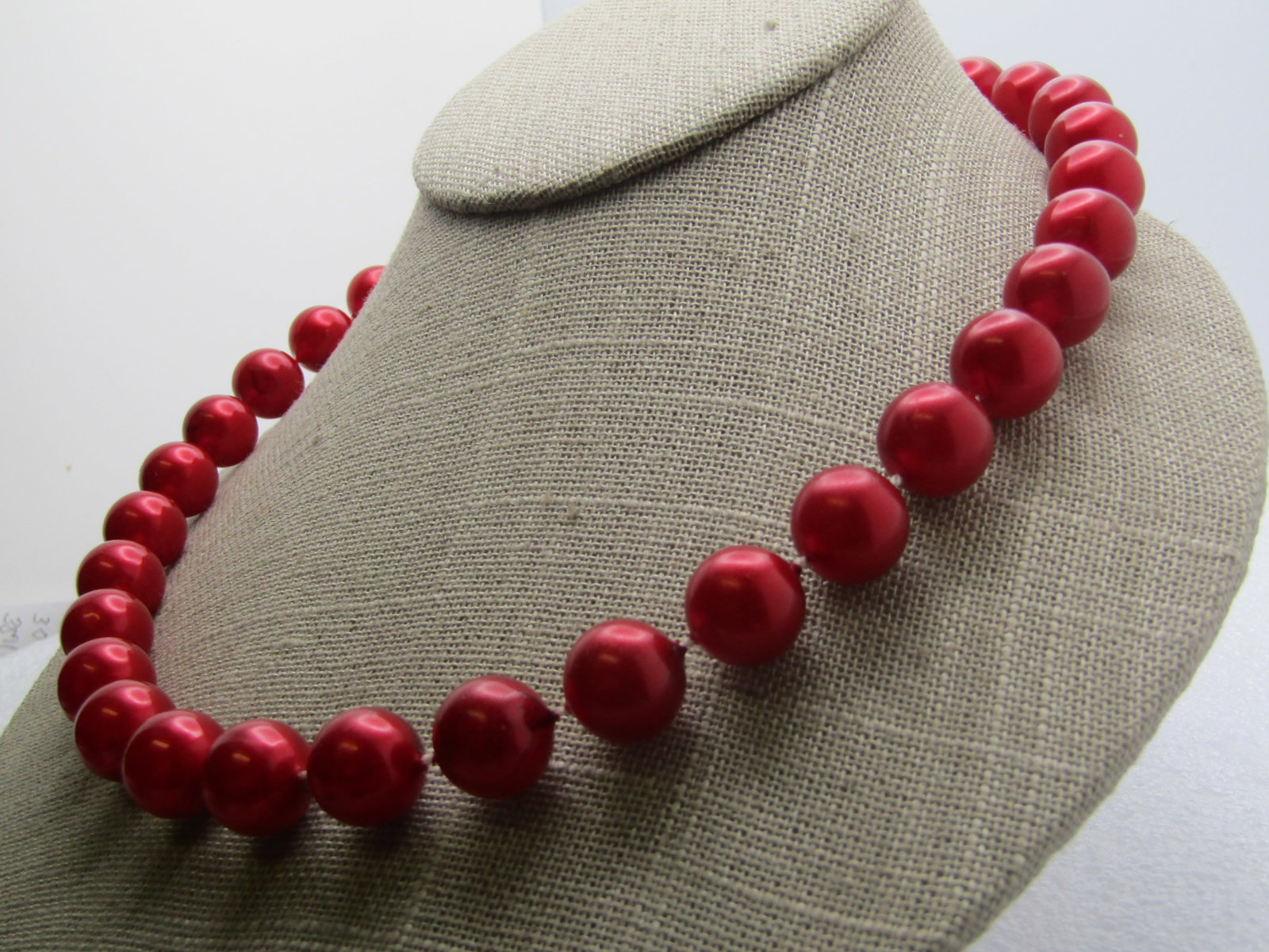 Vintage Cherry Red Plastic Beaded Necklace, 12mm, 24", 1950-1960's - 2
