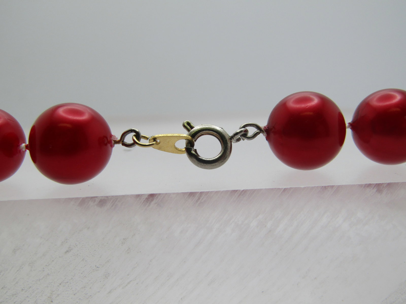 Vintage Cherry Red Plastic Beaded Necklace, 12mm, 24", 1950-1960's - 4
