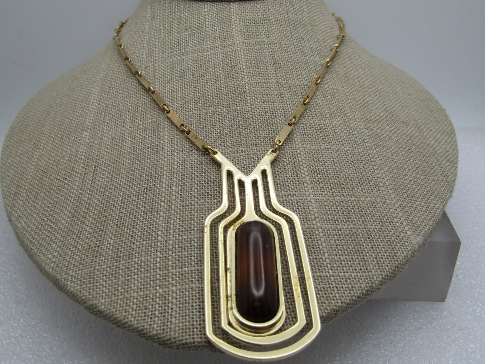 Vintage Whiting & Davis Tiger's Eye Necklace, Mod, 18", 1960's - 3