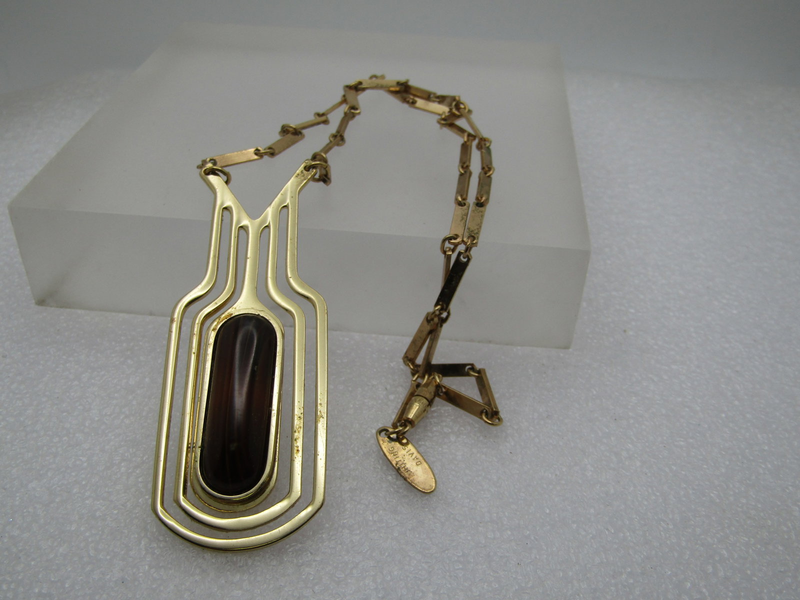 Vintage Whiting & Davis Tiger's Eye Necklace, Mod, 18", 1960's - 5
