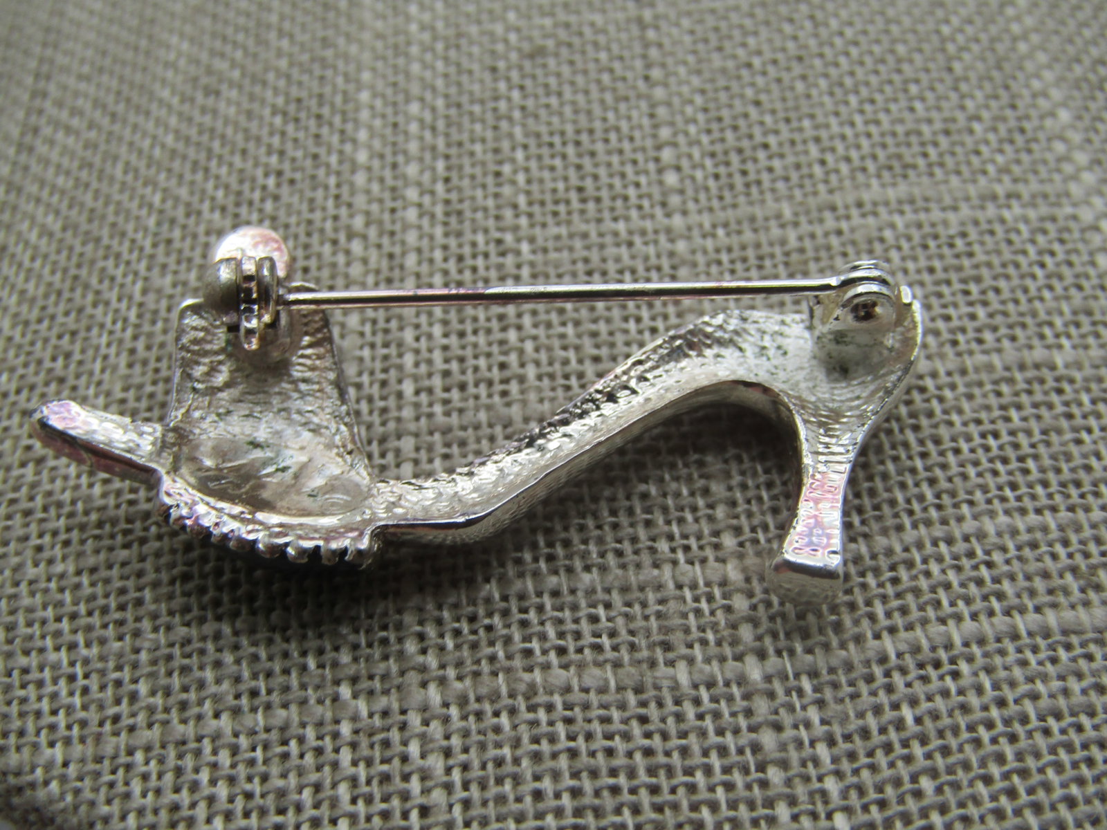 Enameled High Heel Shoe with Rhinestone Brooch, 1990's, Signed - 5