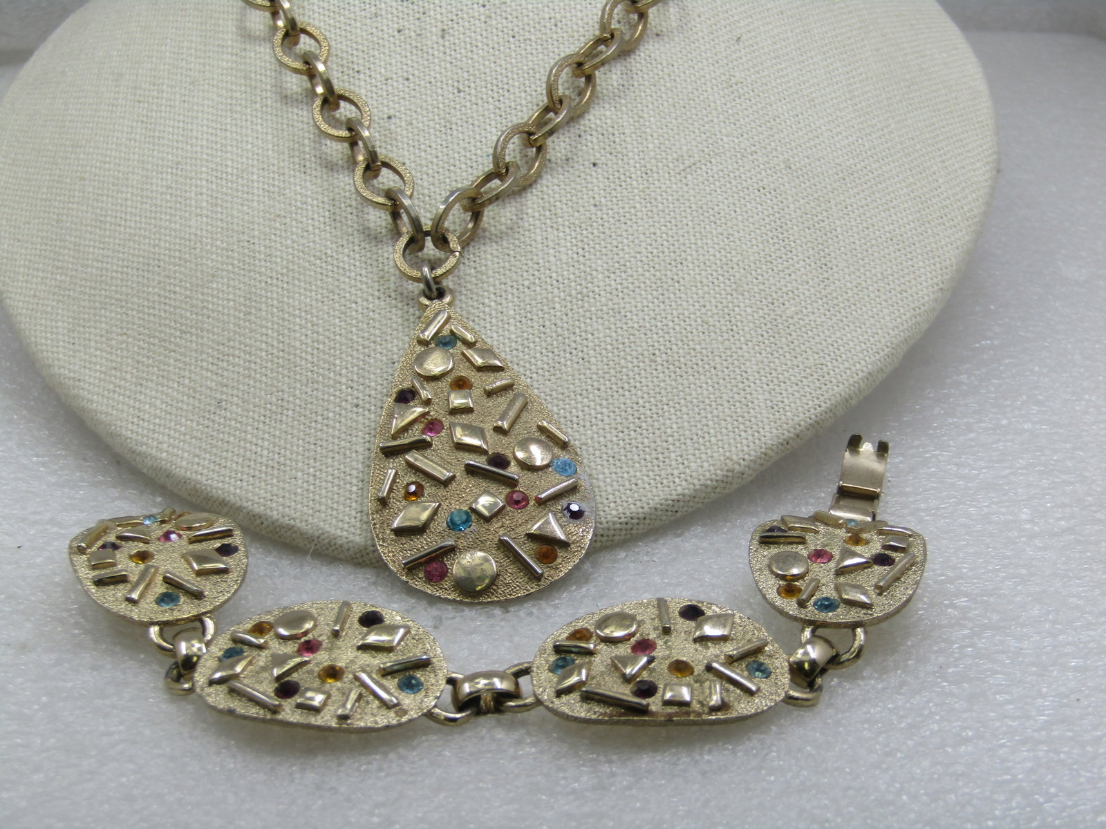 Vintage Rhinestone & Geometric Necklace & Bracelet Set, Sarah Coventry, 1960's-1970's. - 3