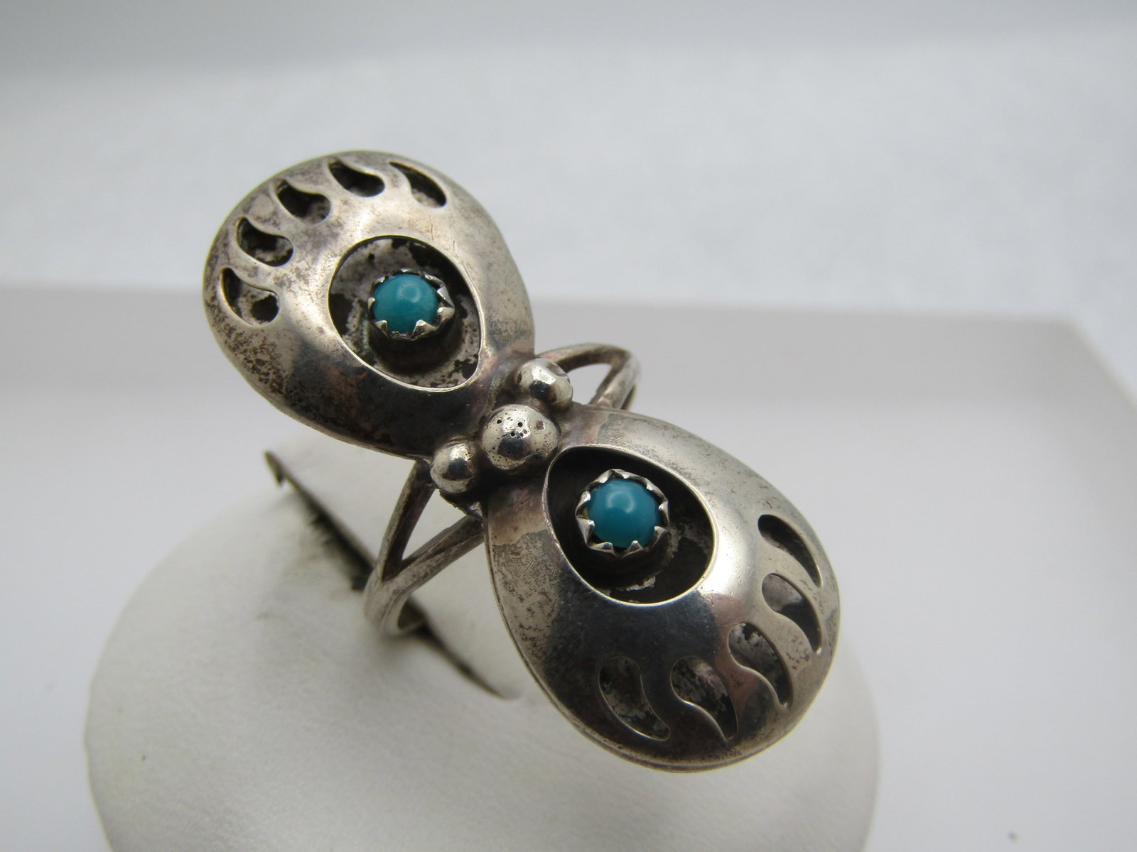 Vintage Double Turquoise Double Bear Paw Ring, Sz. 5.5 - 2