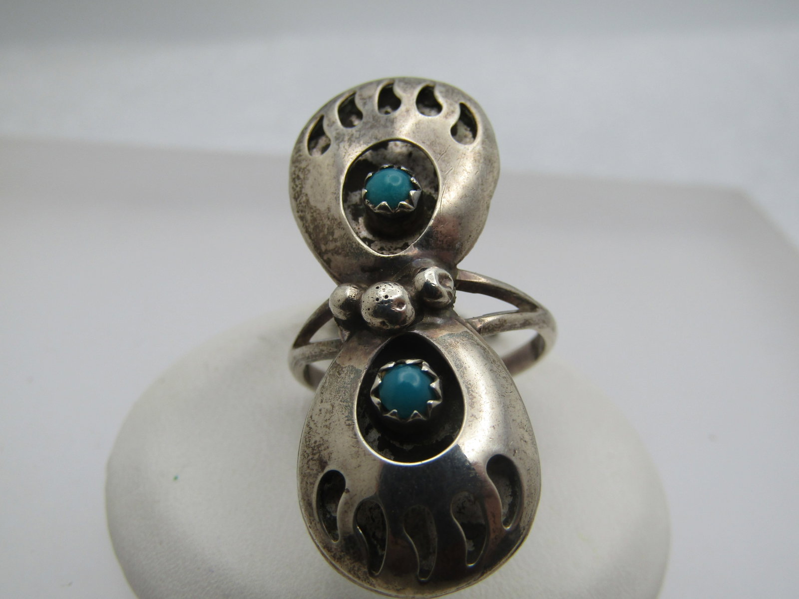 Vintage Double Turquoise Double Bear Paw Ring, Sz. 5.5 - 3