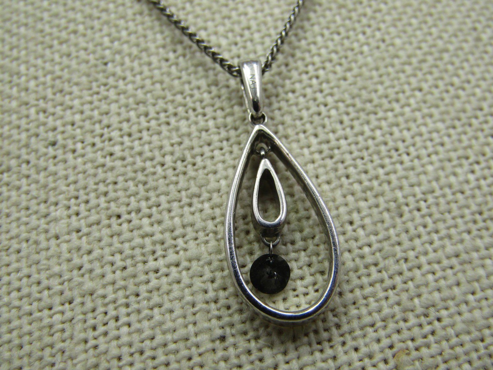 Vintage Sterling Teardrop Floating Black Diamond Necklace, 18", 1980's-1990's - 3