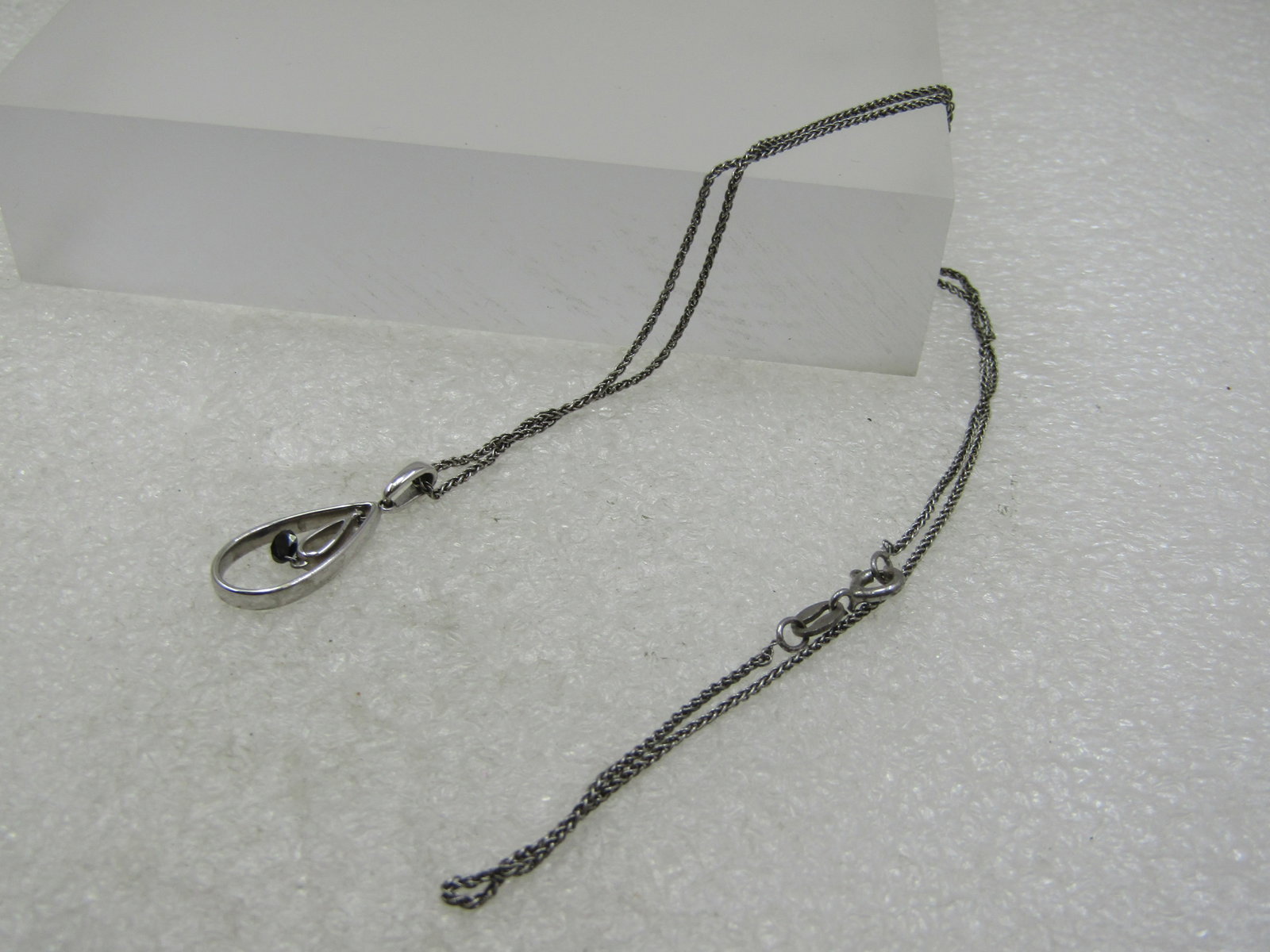 Vintage Sterling Teardrop Floating Black Diamond Necklace, 18", 1980's-1990's - 5