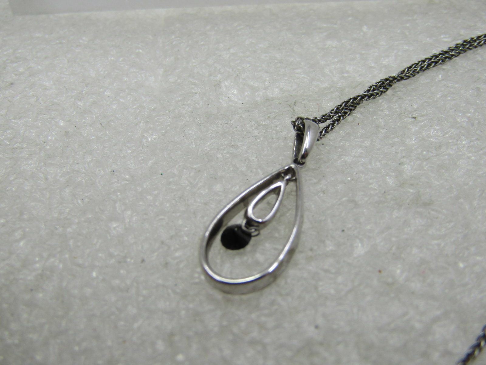 Vintage Sterling Teardrop Floating Black Diamond Necklace, 18", 1980's-1990's - 9