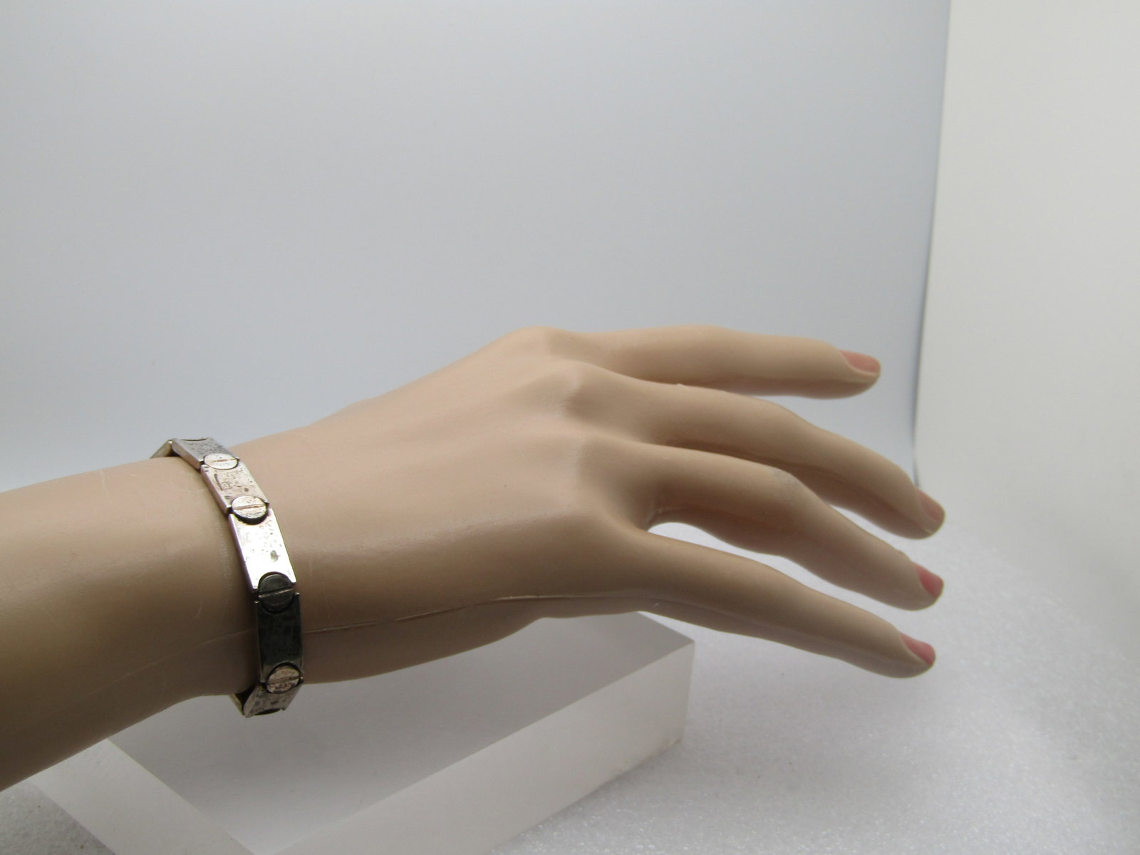 Vintage Sterling Grommet Bracelet, 7.25", 7.5mm Wide, Unisex, 1980's-1990's - 6