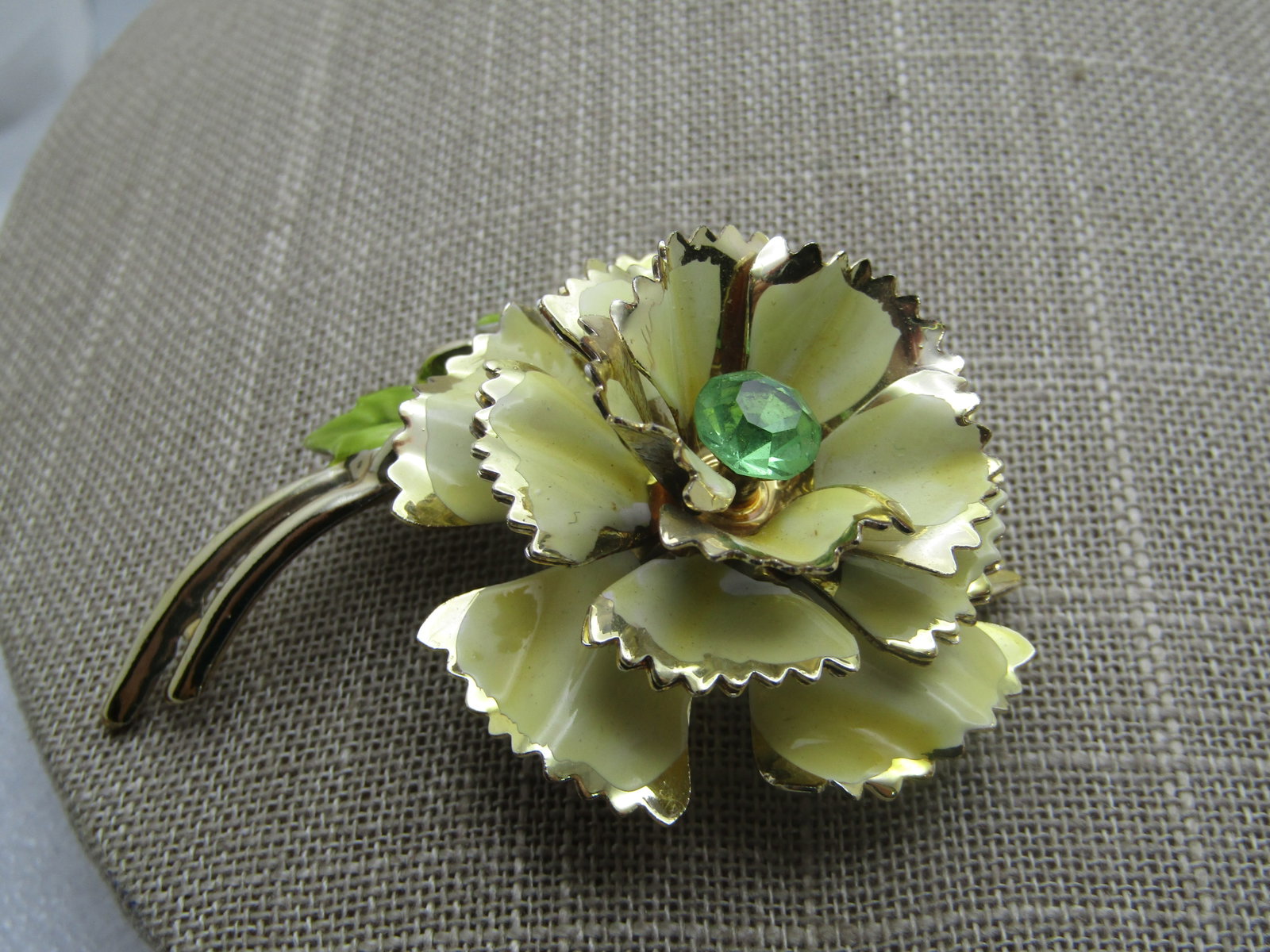Vintage Enameled Rhinestone Floral Stem Brooch, 1950's-1960's - 3