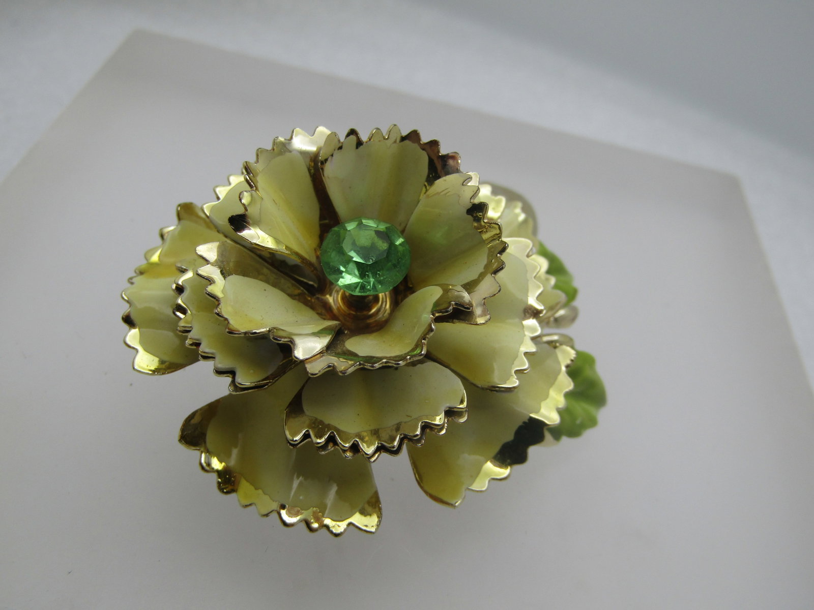 Vintage Enameled Rhinestone Floral Stem Brooch, 1950's-1960's - 5