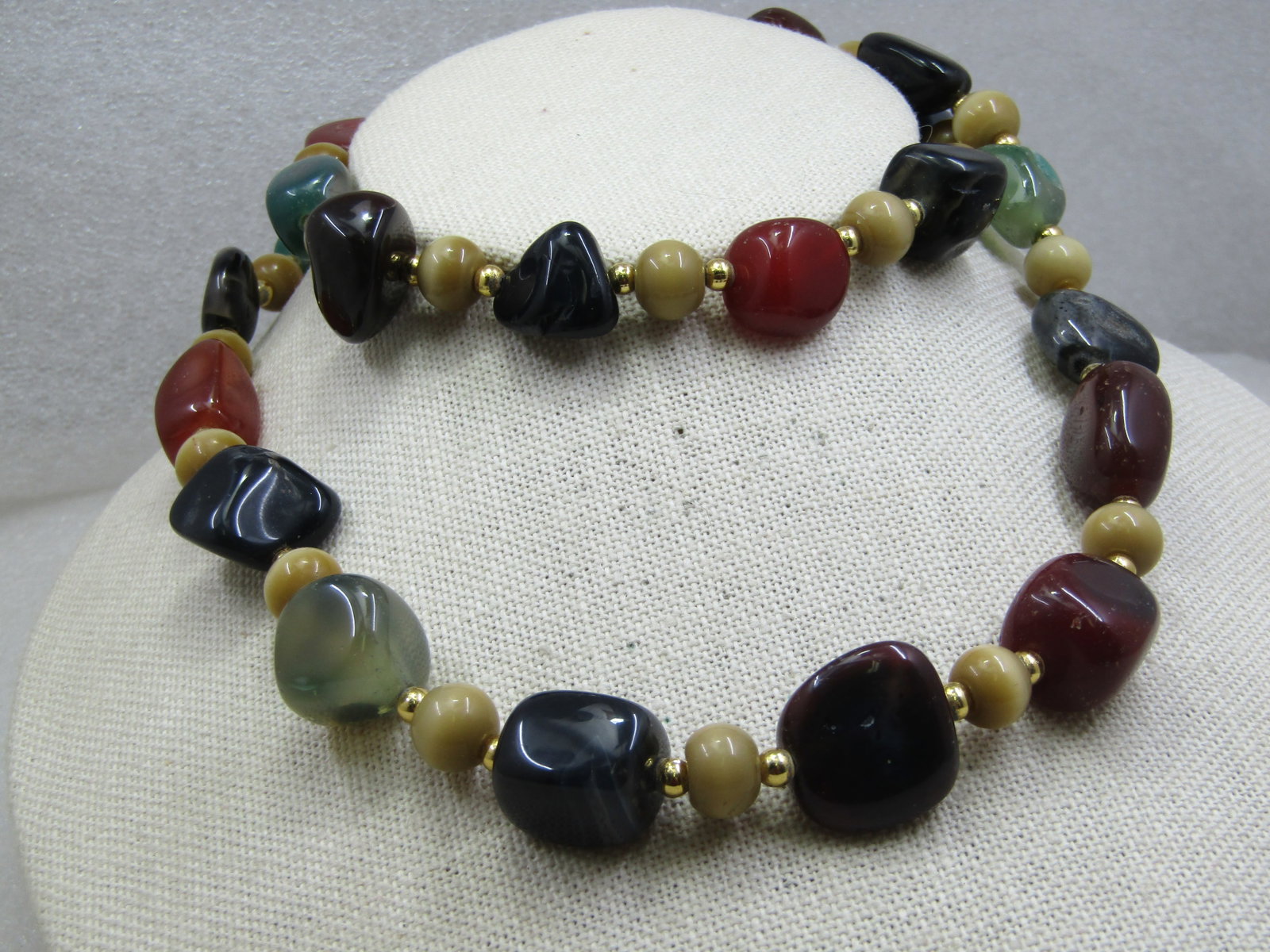 Vintage Mixed Polished Stone Nugget Necklace 26", 1970's-1980's - 2