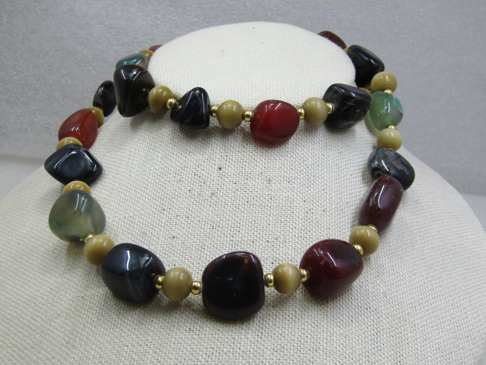 Vintage Mixed Polished Stone Nugget Necklace 26", 1970's-1980's - 3