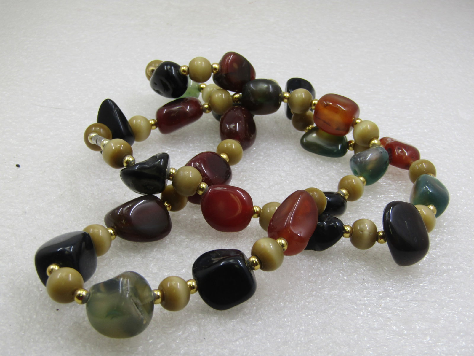 Vintage Mixed Polished Stone Nugget Necklace 26", 1970's-1980's - 4