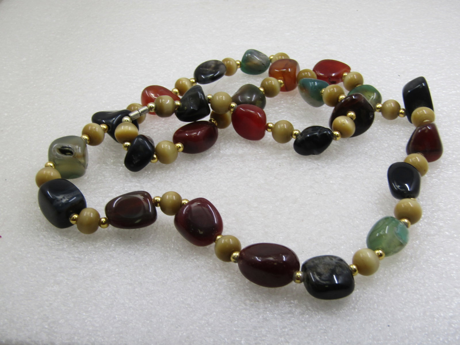 Vintage Mixed Polished Stone Nugget Necklace 26", 1970's-1980's - 5