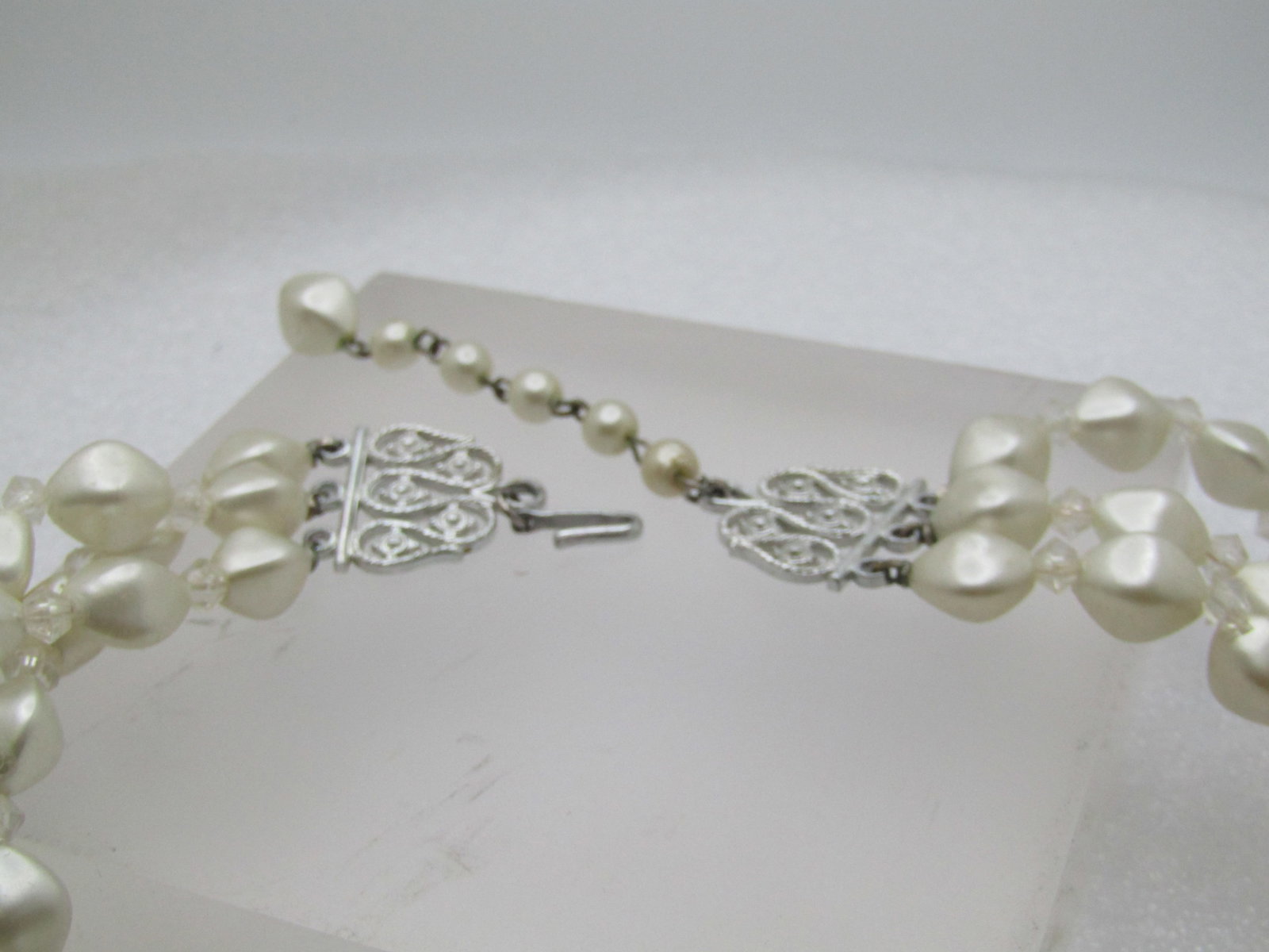 Vintage Triple Strand Faux Pearl Necklace, 17", 1950's, Hong Kong - 5
