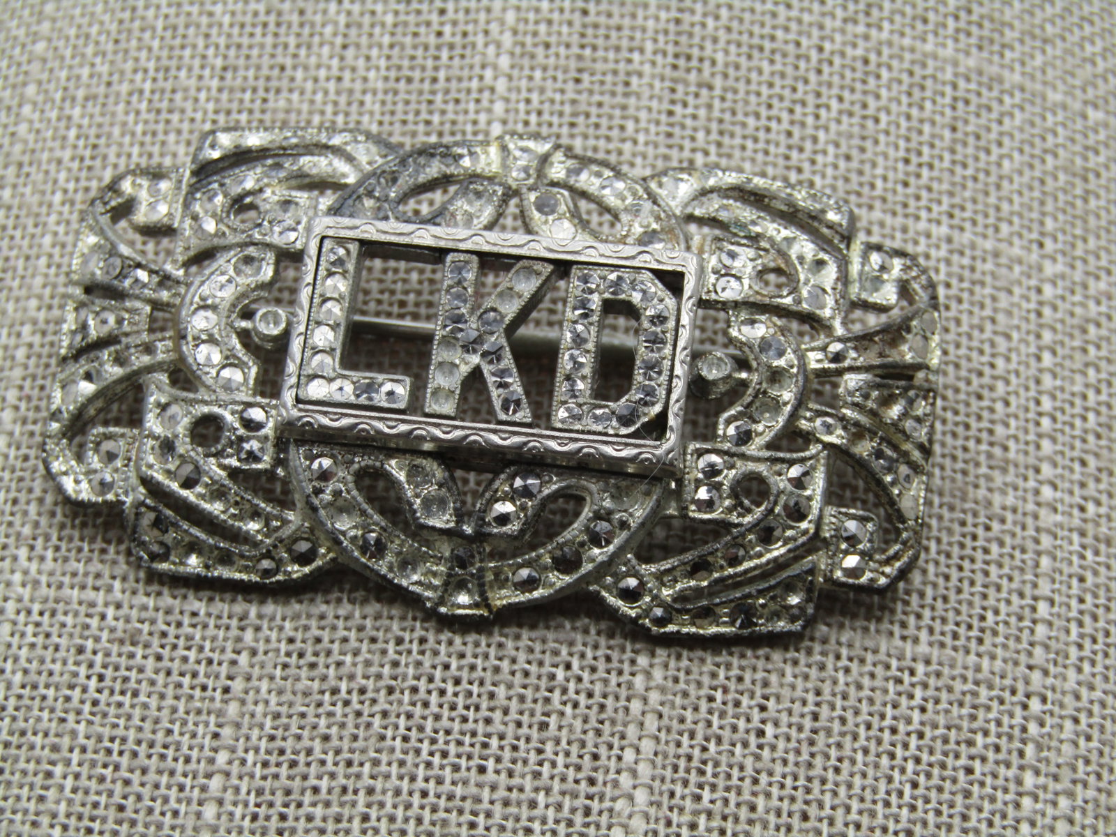 Vintage Marcasite LKD Initial Brooch, Missing Marcasites, 1920's-1930's - 2