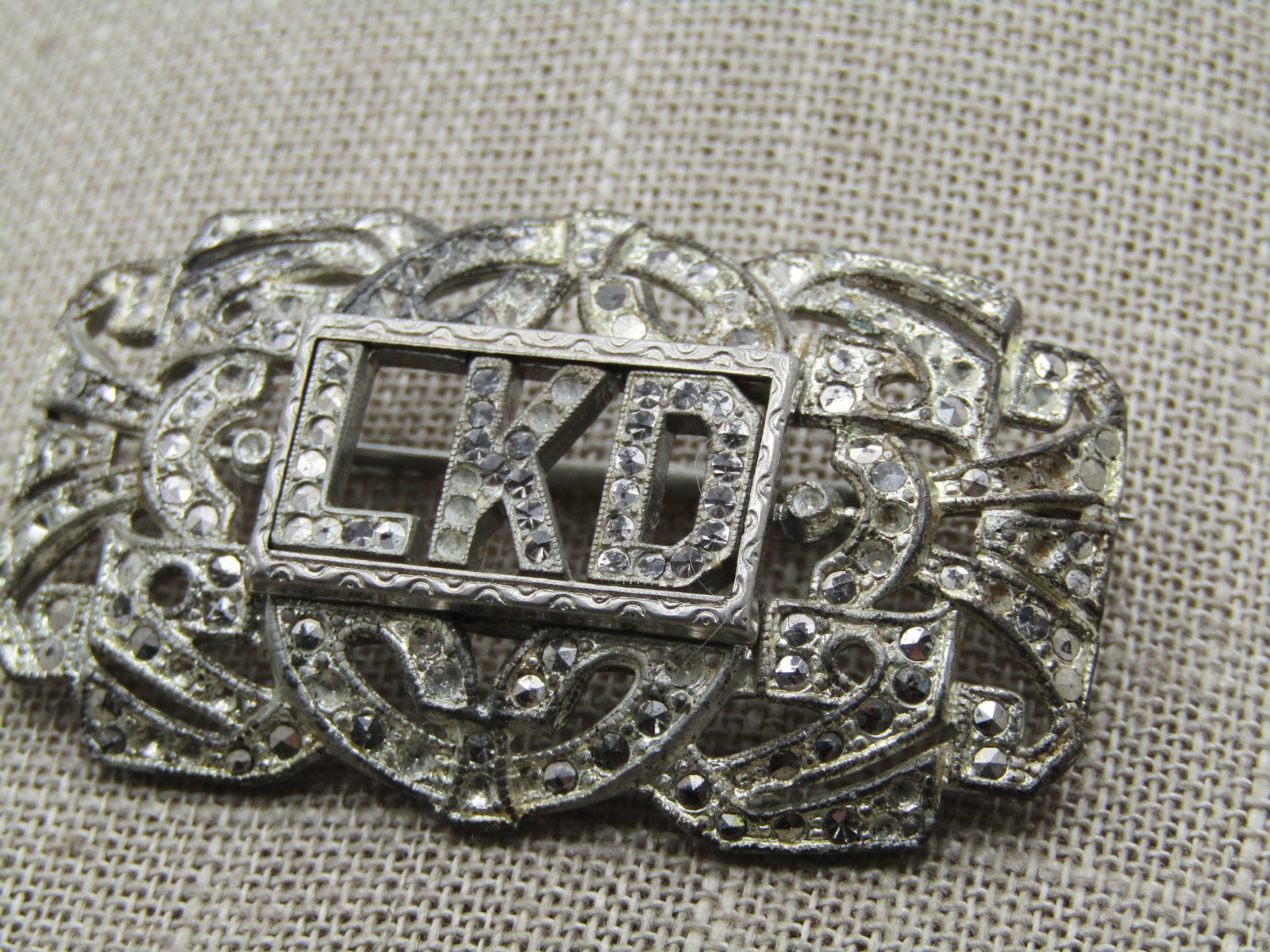 Vintage Marcasite LKD Initial Brooch, Missing Marcasites, 1920's-1930's - 3